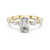 Oval Cut Diamond Ring with Marquise Side Stones