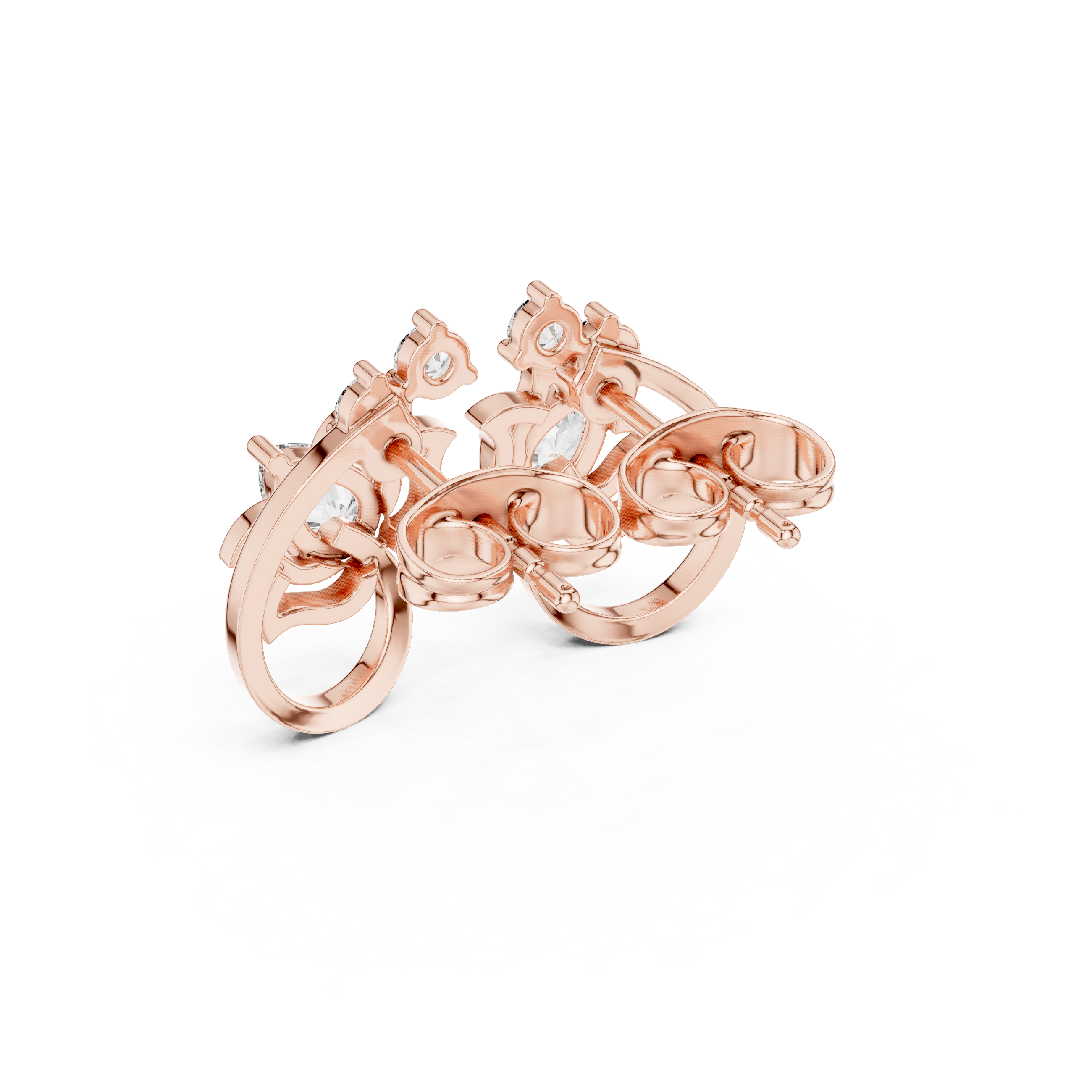 Lotus Crown Pear Diamond Stud Earrings