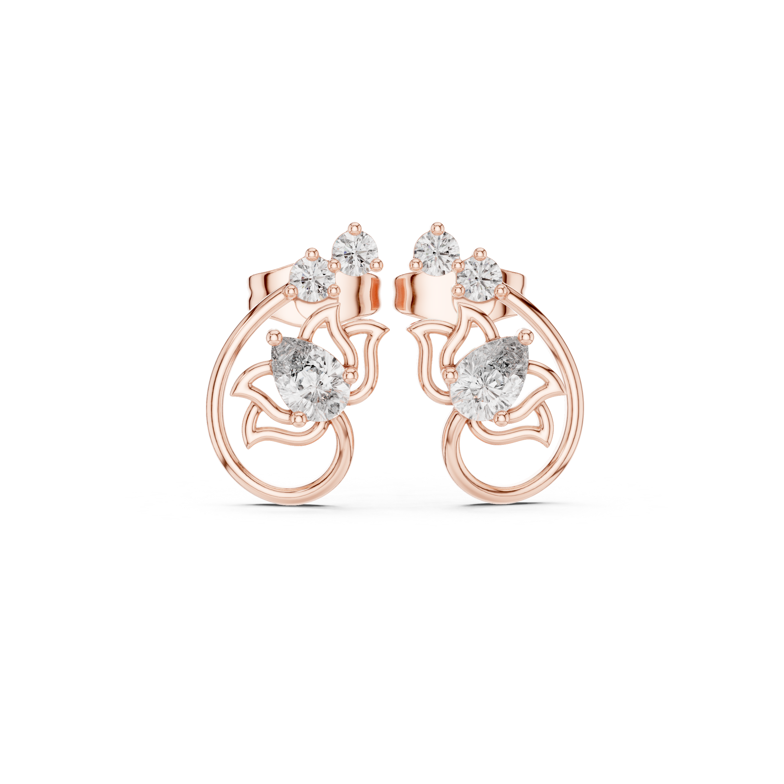 Lotus Crown Pear Diamond Stud Earrings
