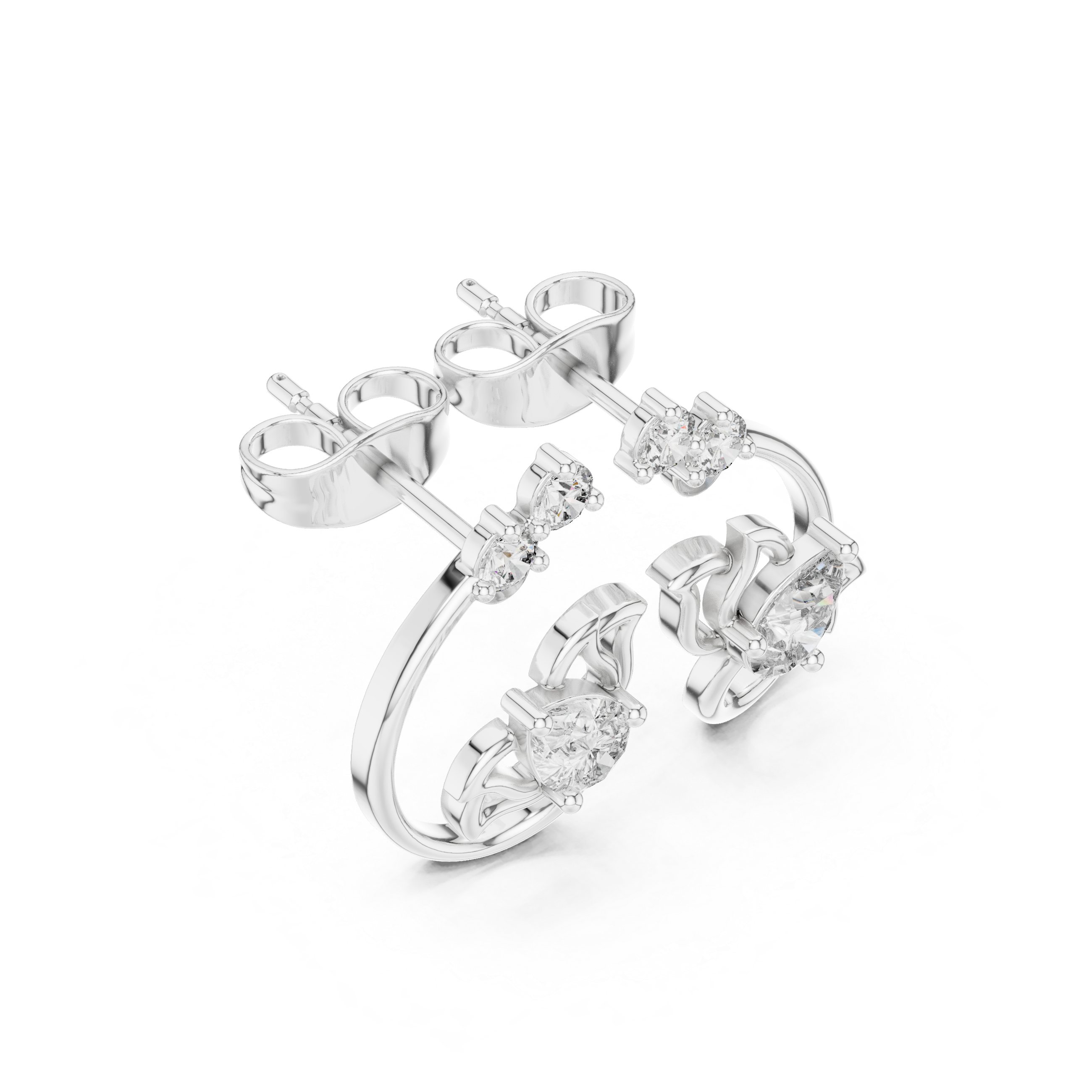 Lotus Crown Pear Diamond Stud Earrings