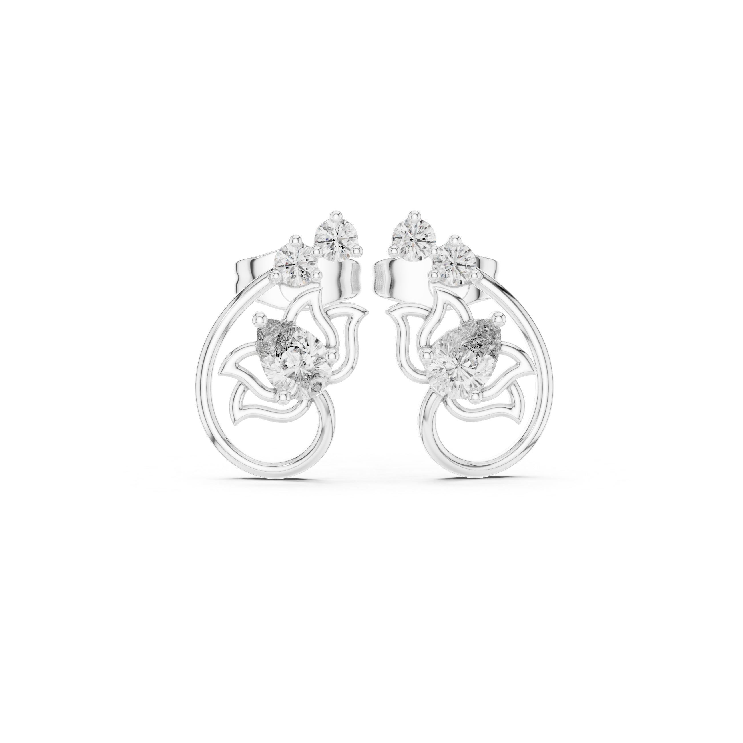 Lotus Crown Pear Diamond Stud Earrings