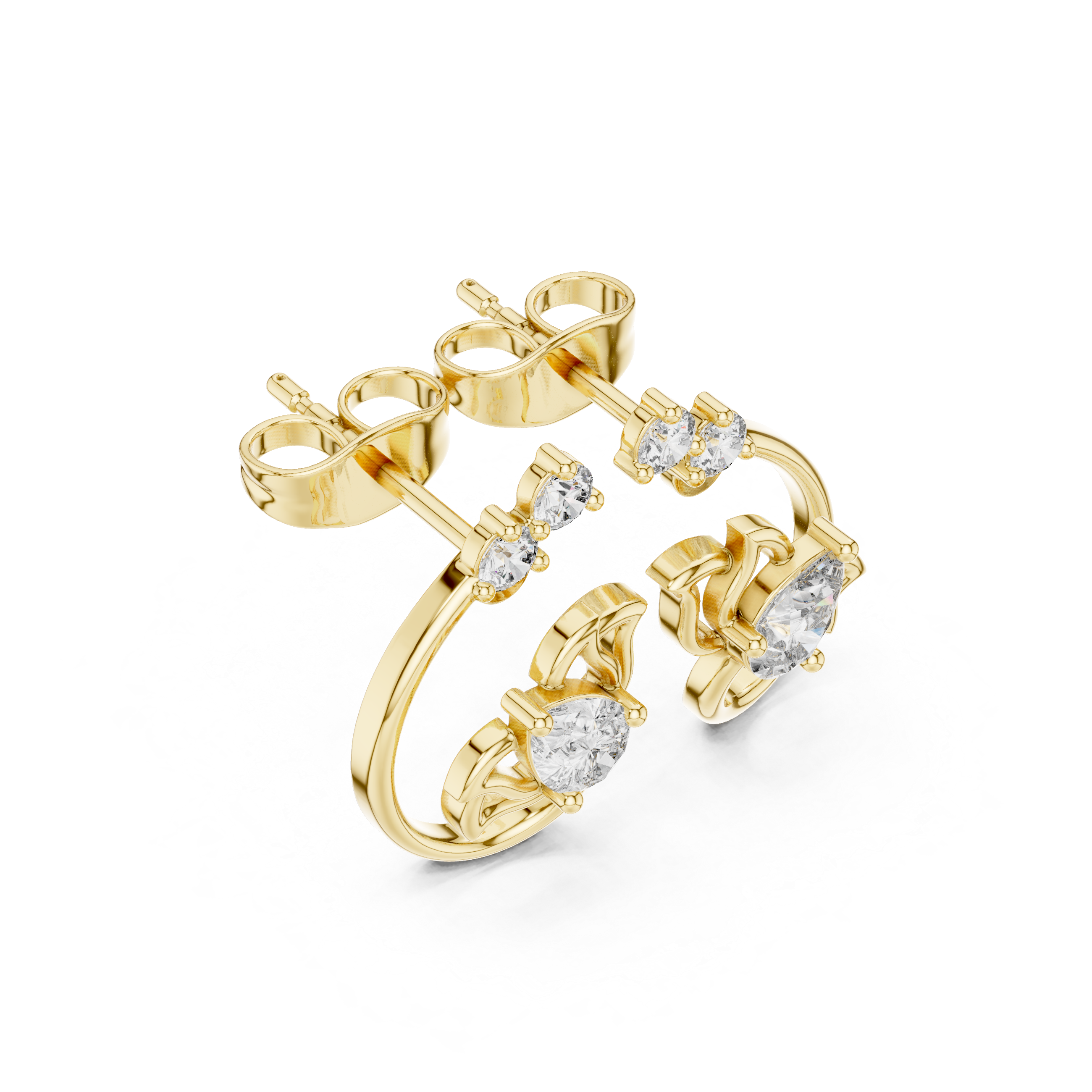 Lotus Crown Pear Diamond Stud Earrings