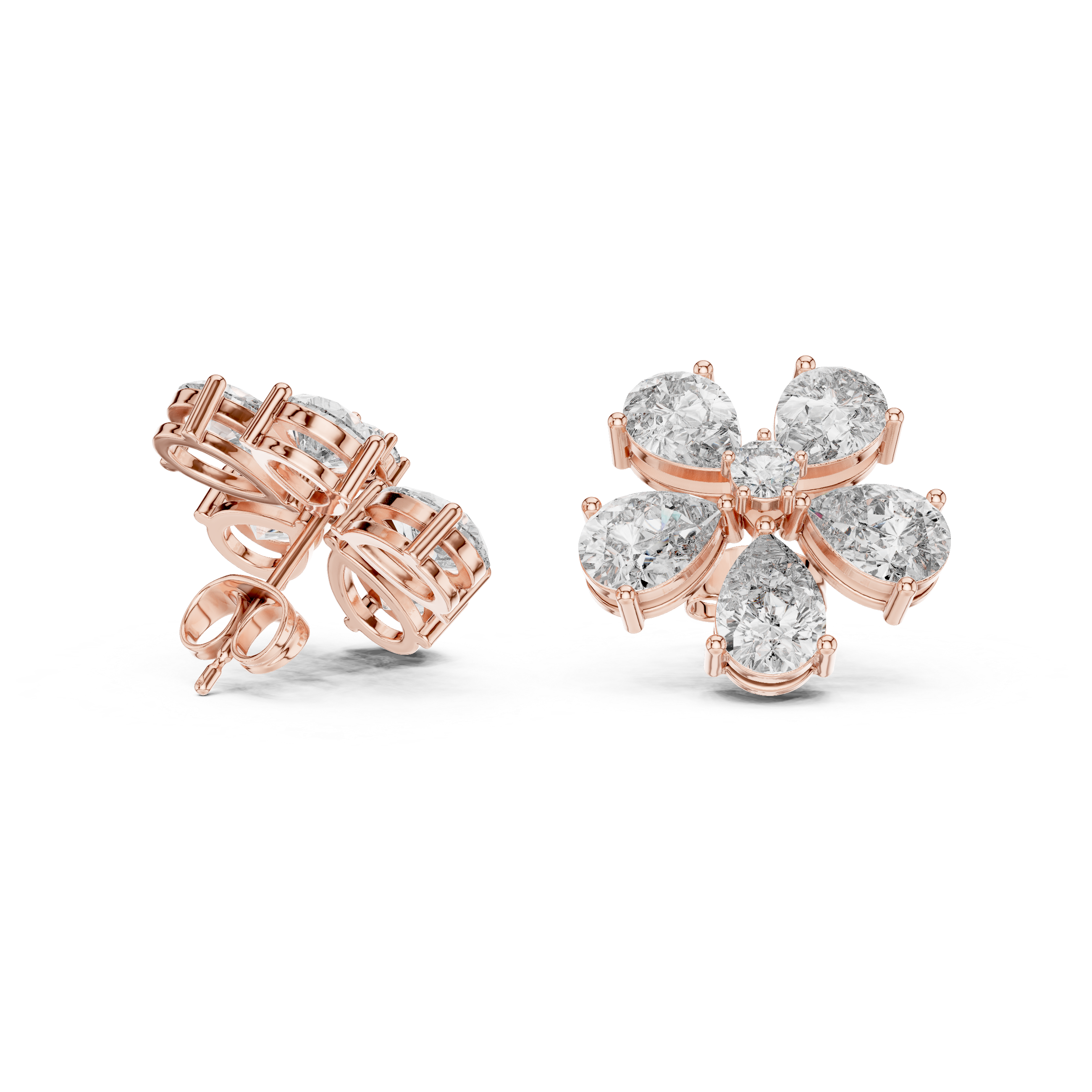 Pearlisse Five Stone Pear Diamond Stud Earrings