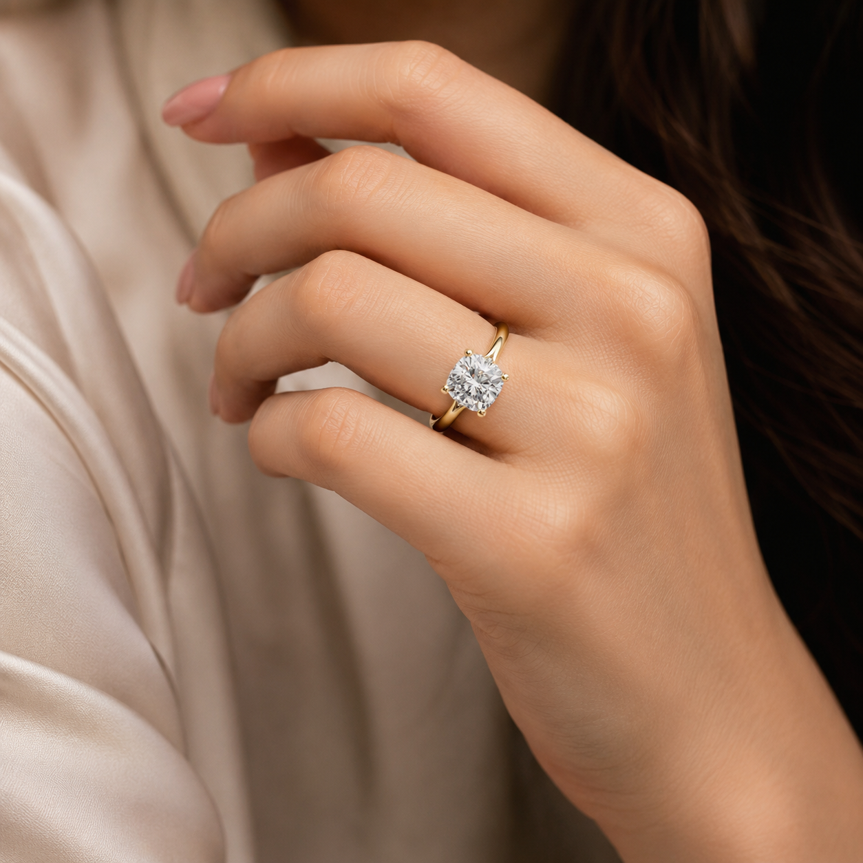 Veloura Cushion Cut Solitaire Diamond Engagement Ring