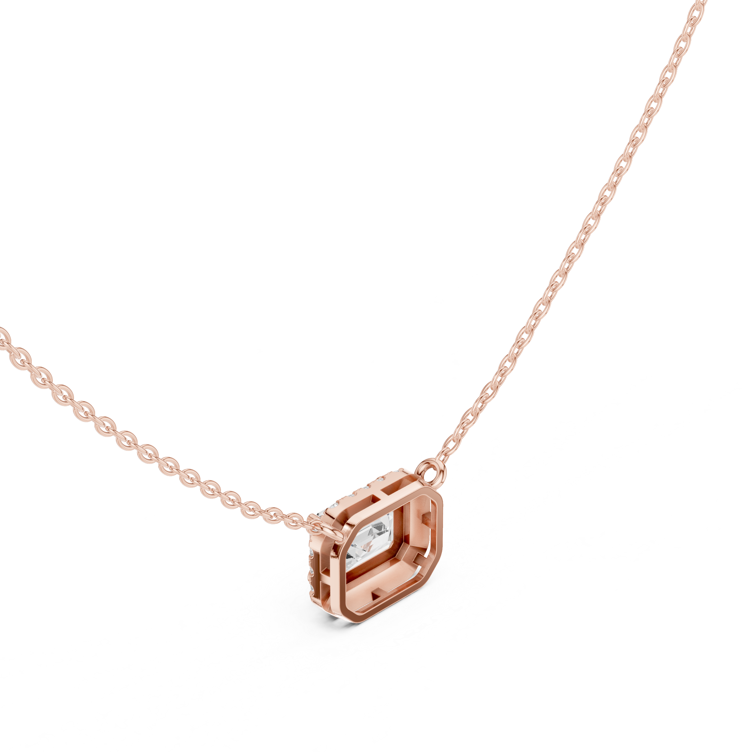 Emerald Cut Halo Diamond Pendant