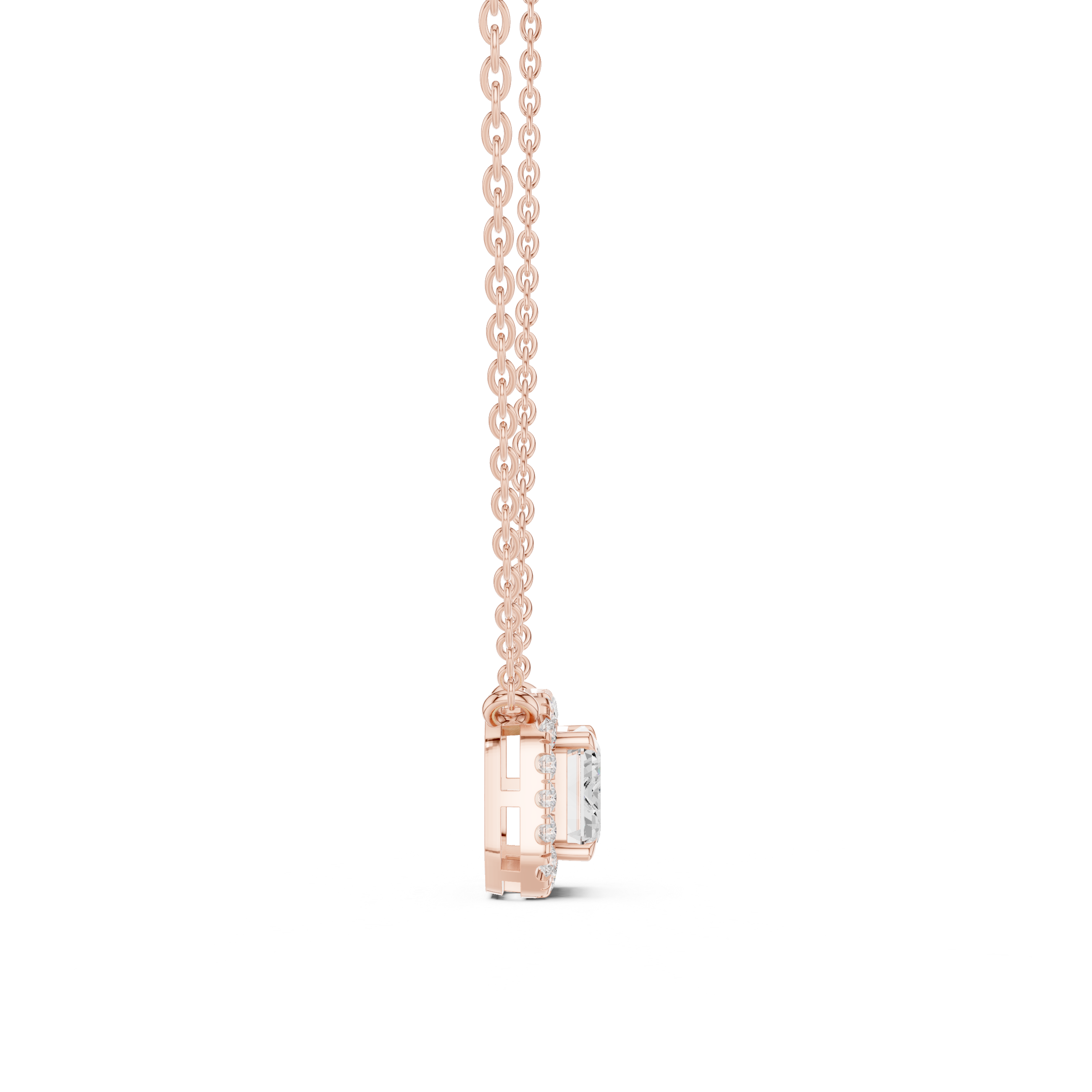 Emerald Cut Halo Diamond Pendant