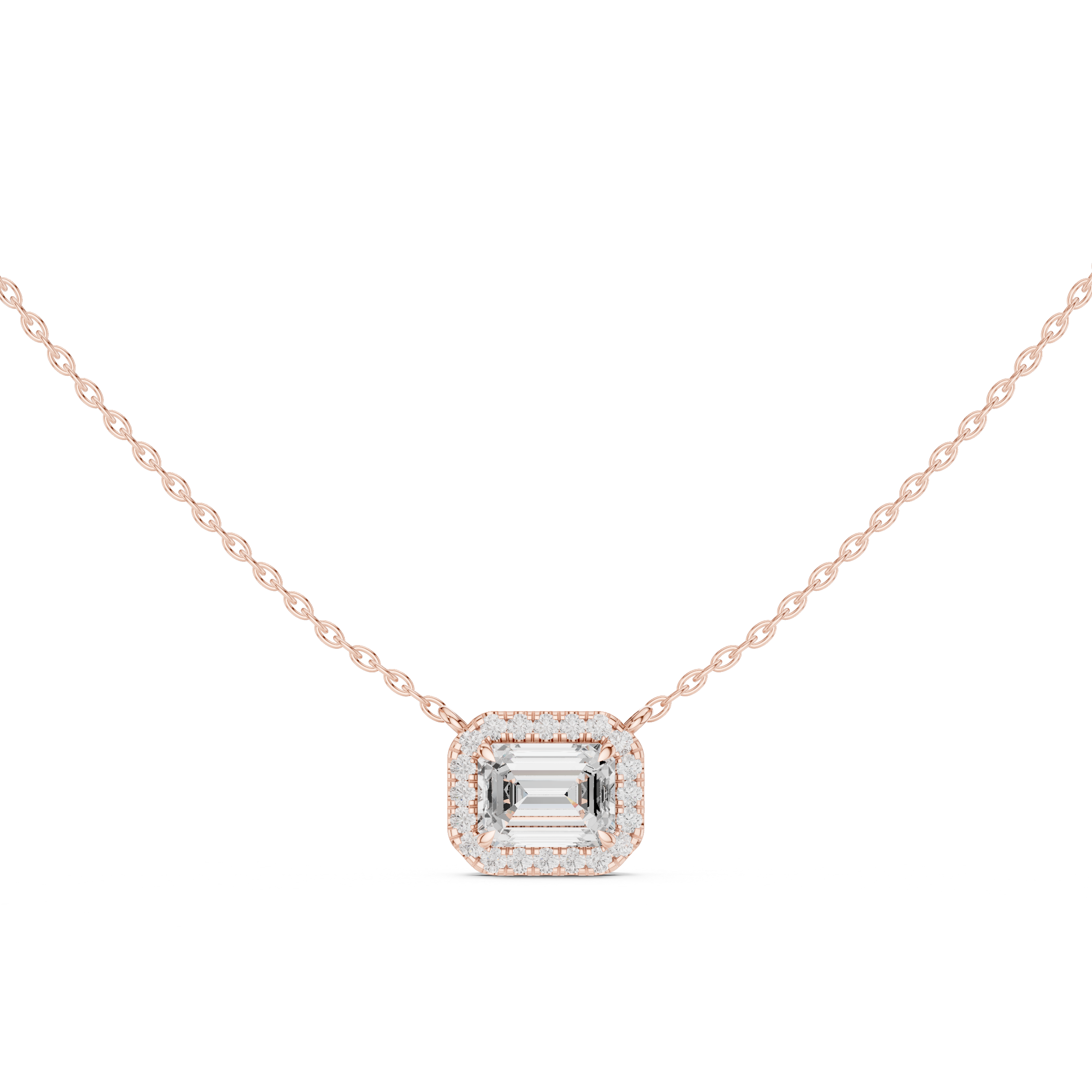 Emerald Cut Halo Diamond Pendant