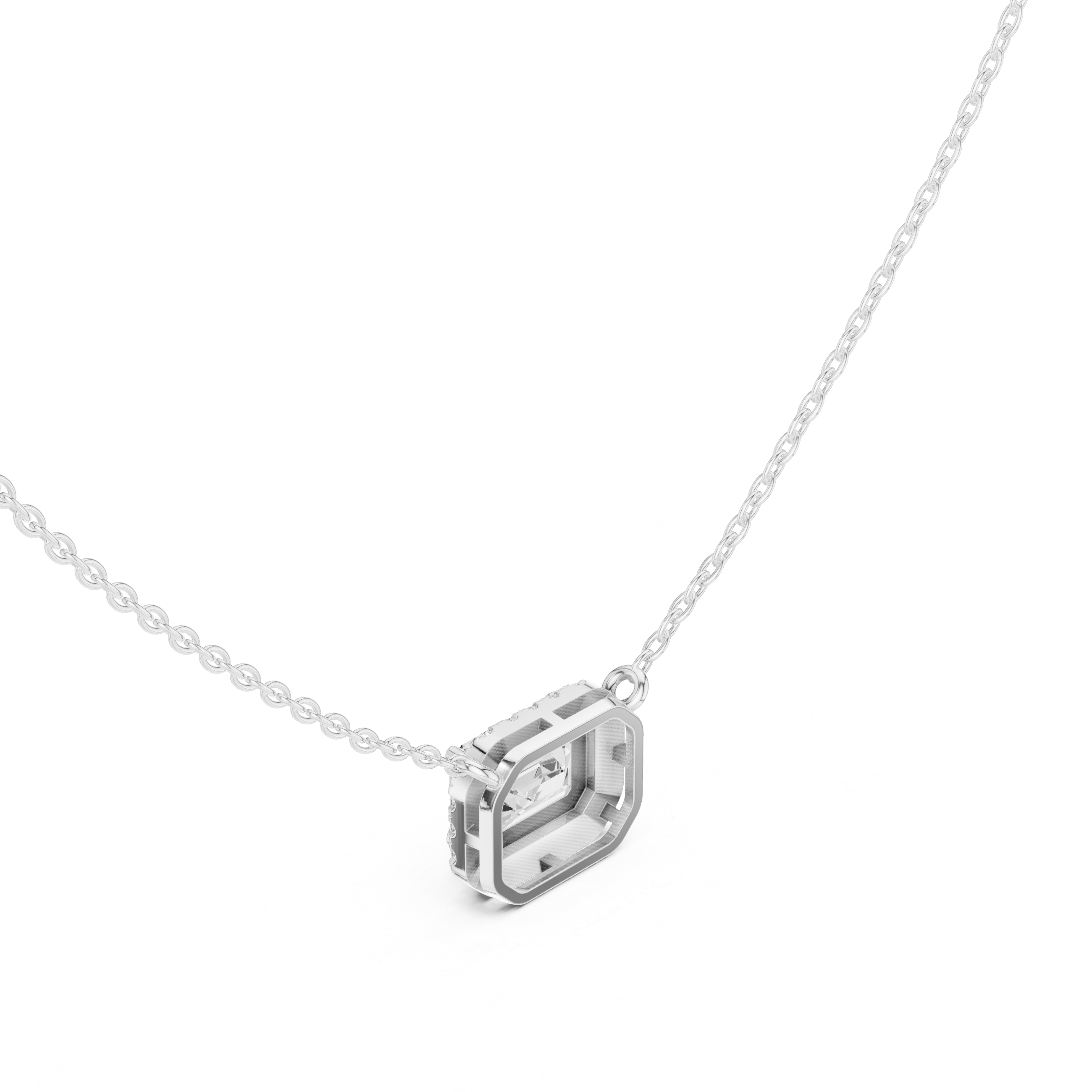 Emerald Cut Halo Diamond Pendant