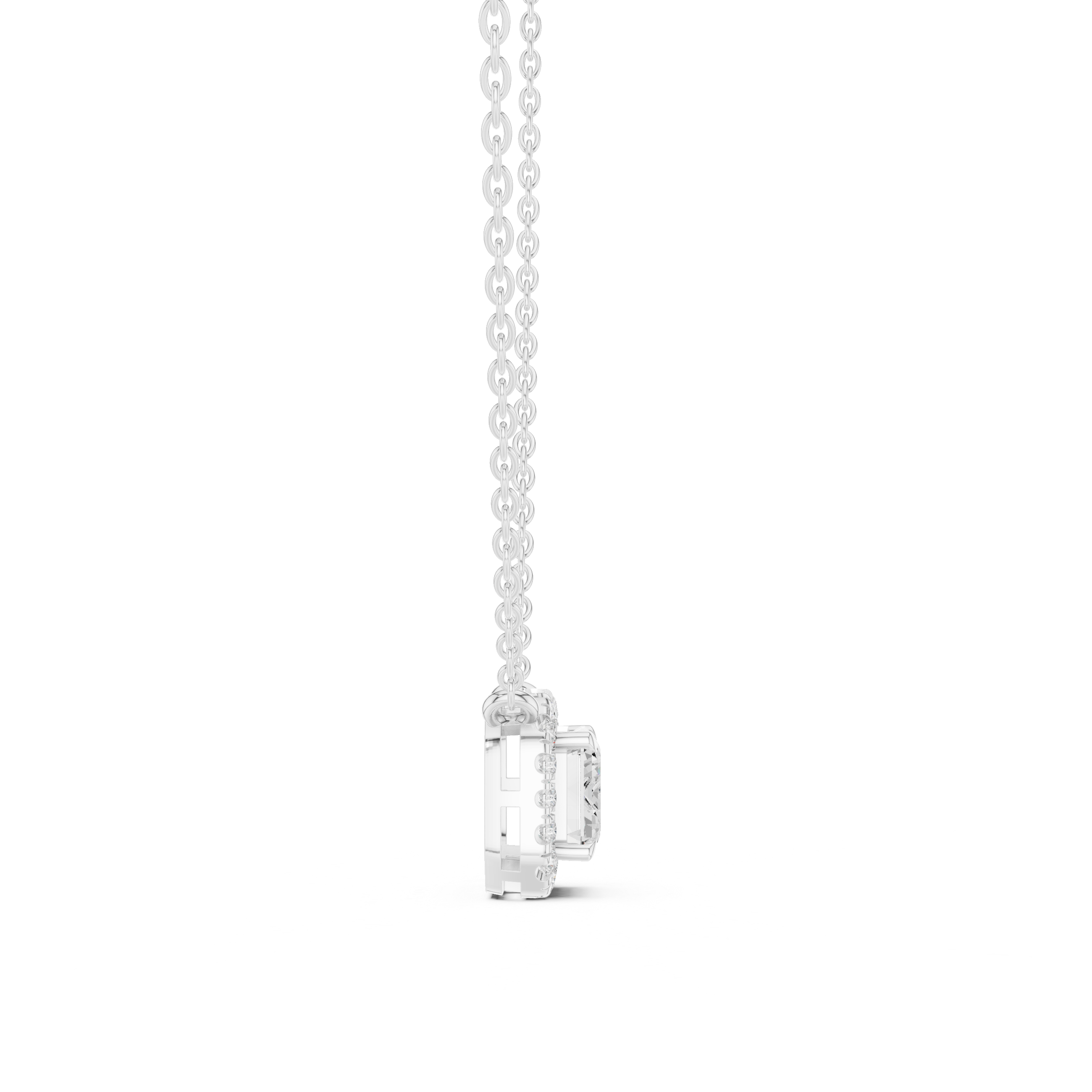 Emerald Cut Halo Diamond Pendant