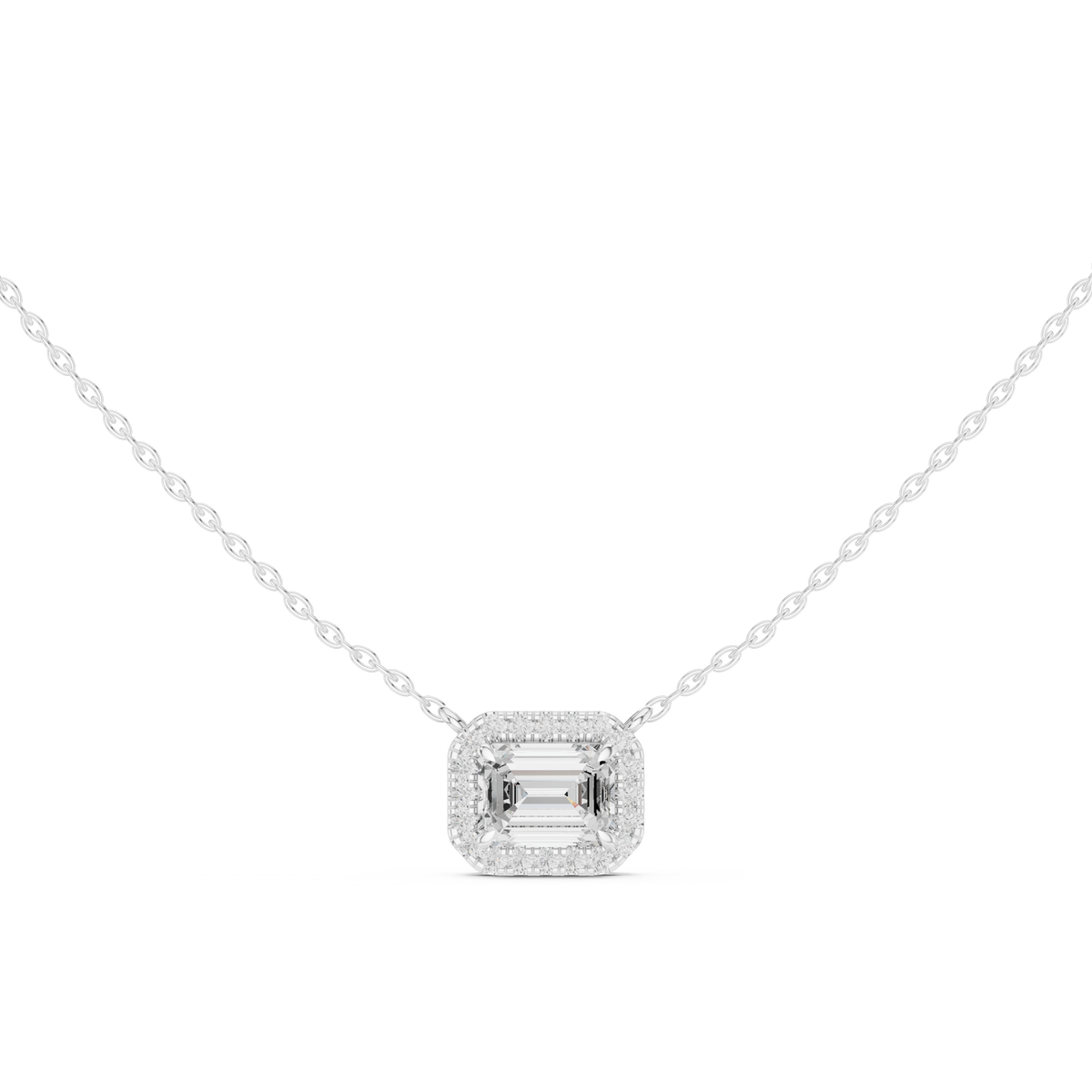 Emerald Cut Halo Diamond Pendant