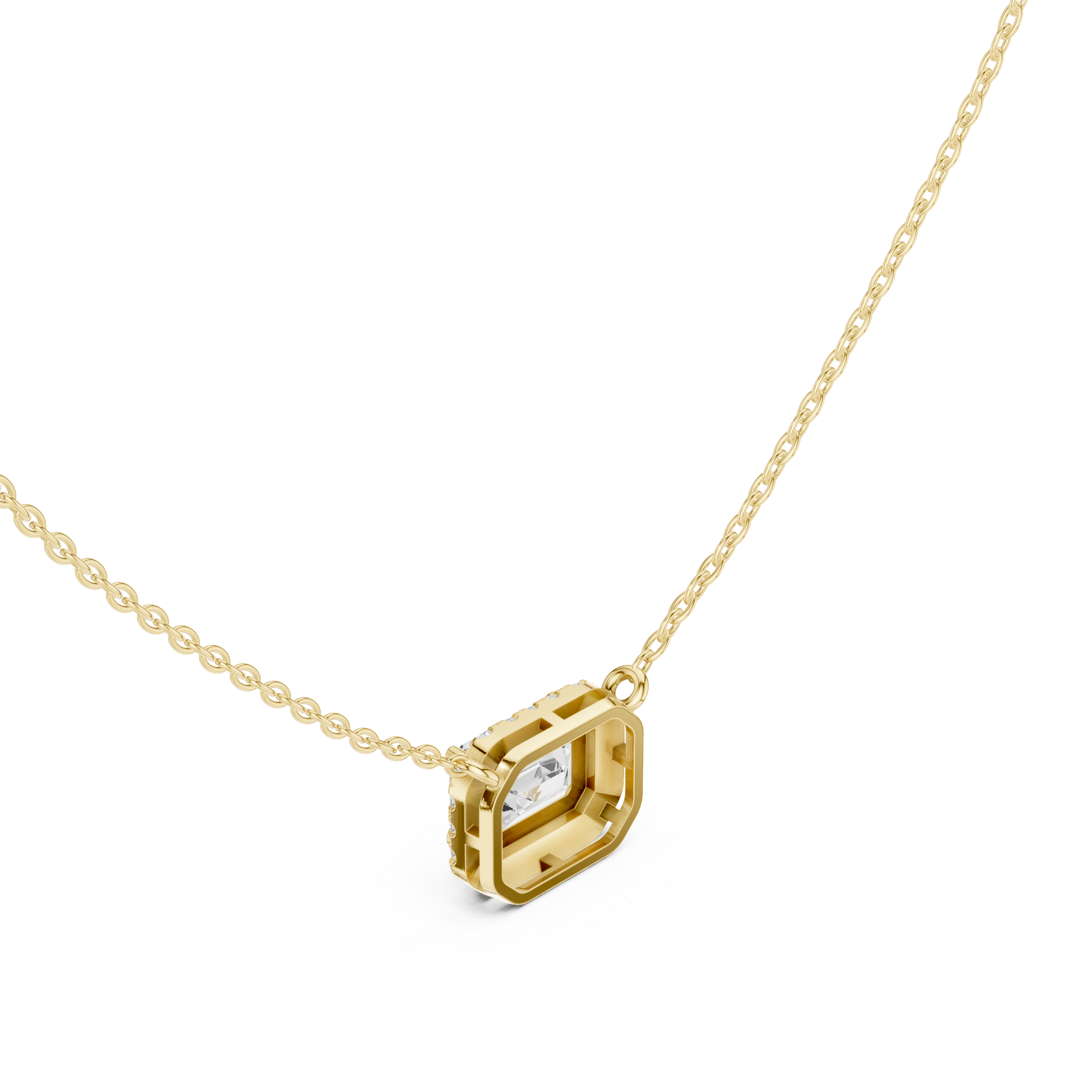 Emerald Cut Halo Diamond Pendant