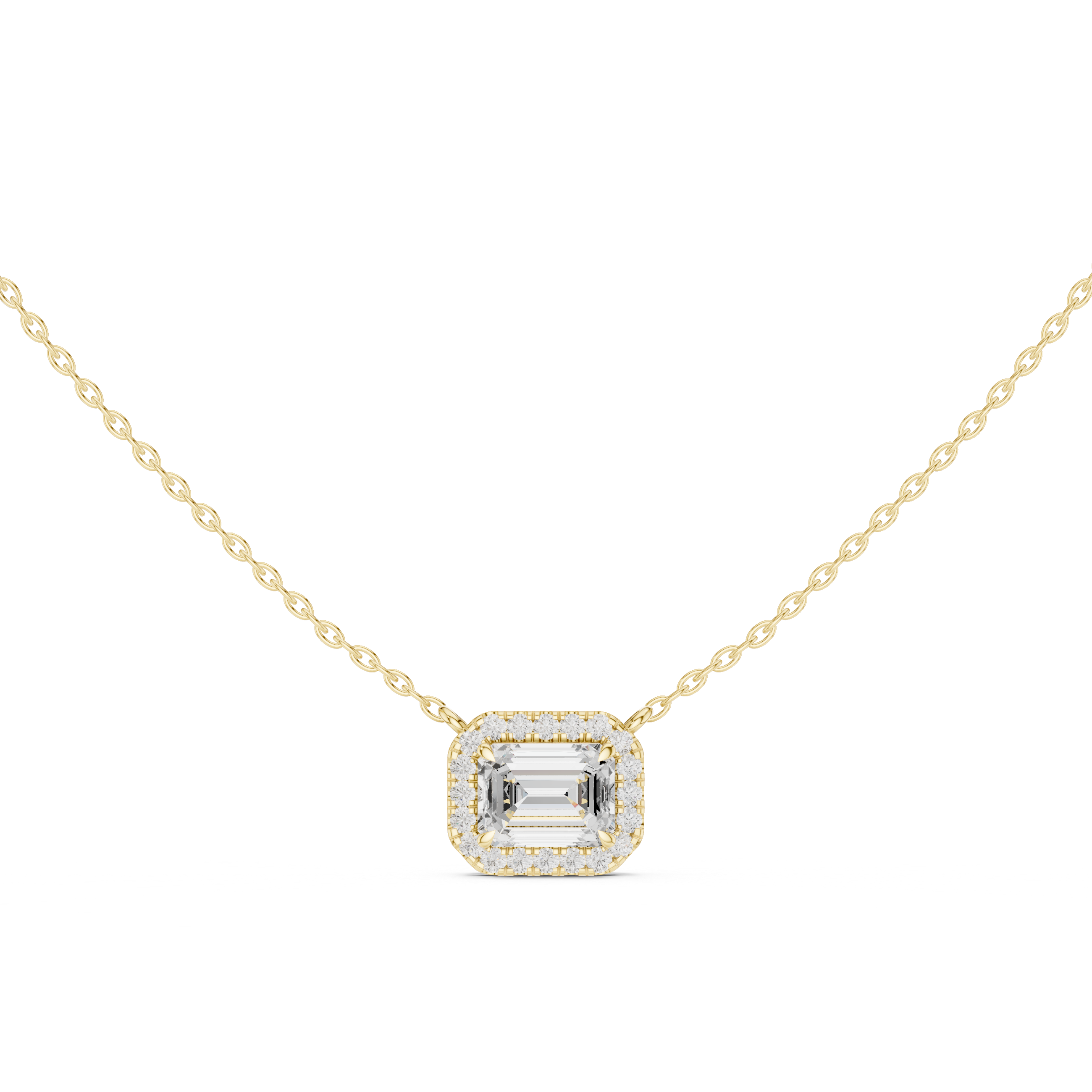 Emerald Cut Halo Diamond Pendant