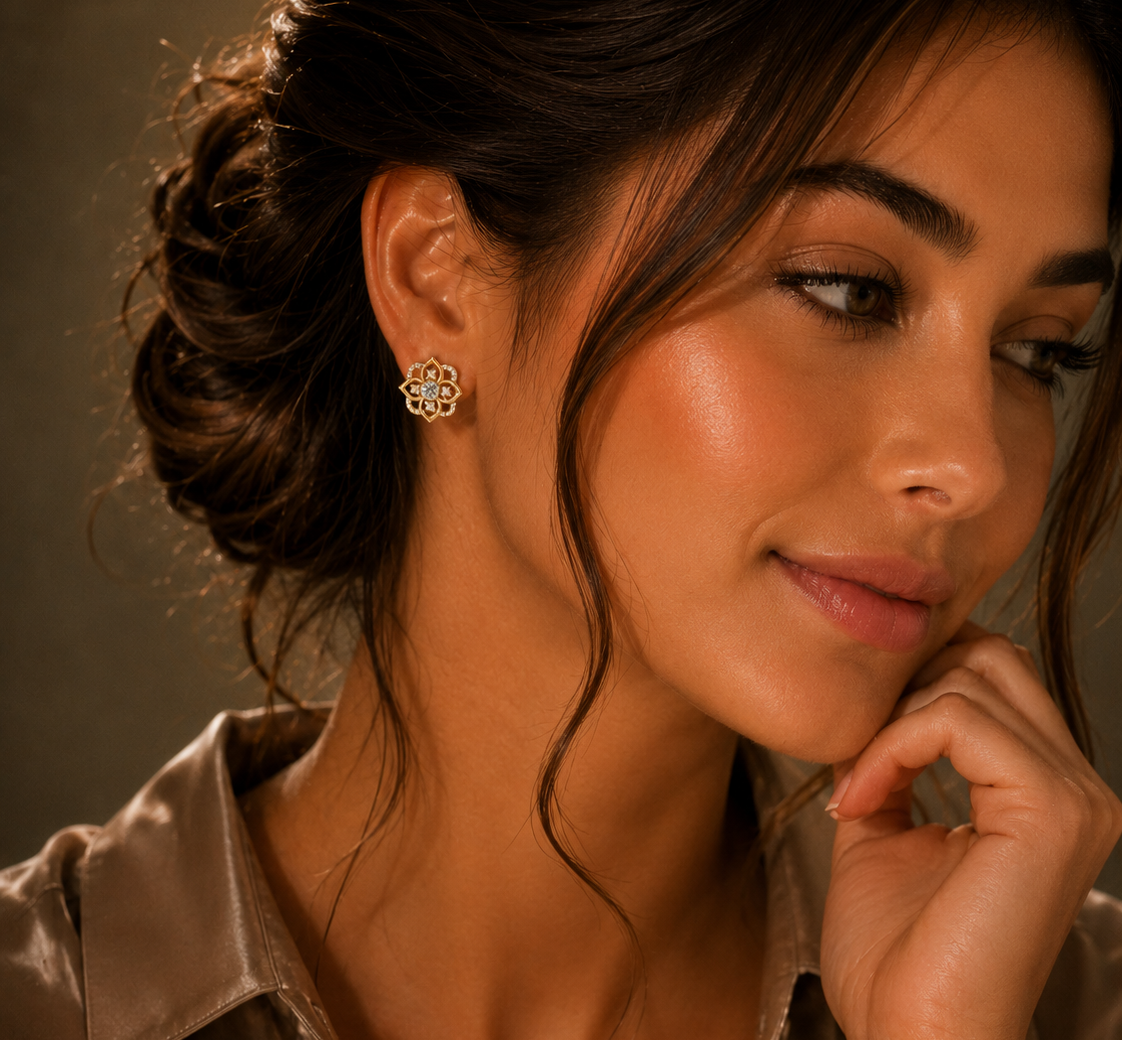 Lotus Crown Diamond Earrings
