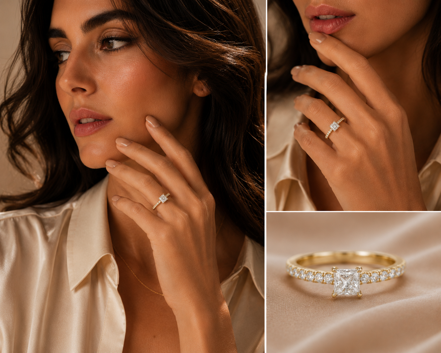 Orlunara Princess Cut Hidden Halo Diamond Engagement Ring