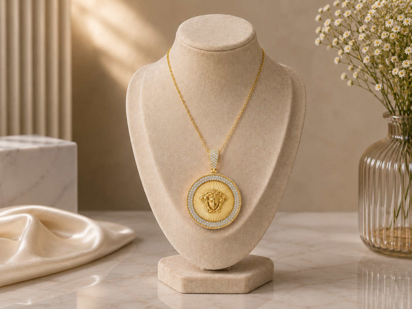 Sun Medusa Diamond Pendant