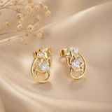 Lotus Crown Pear Diamond Stud Earrings