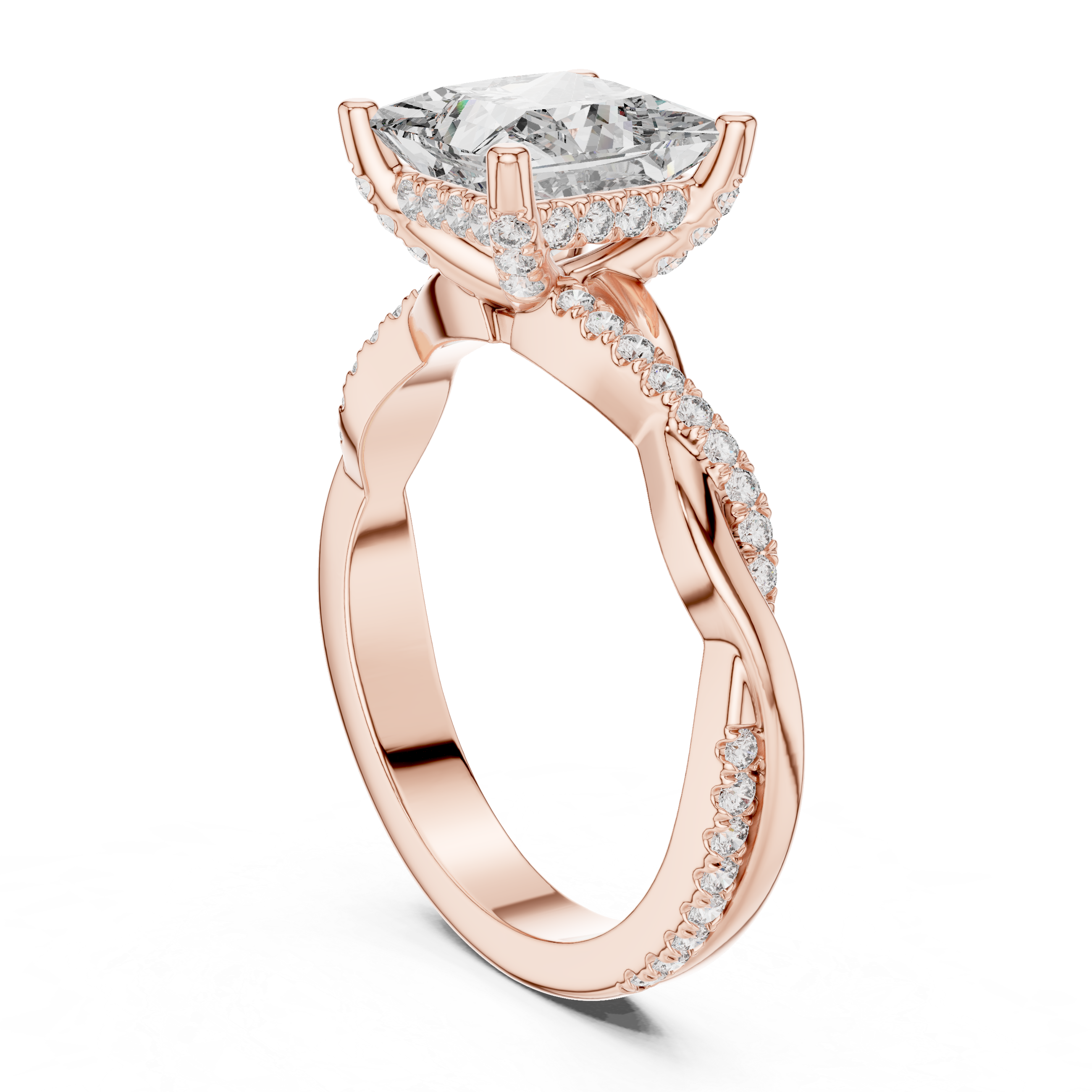 Princess Cut Twisted Pavé Diamond Engagement Ring