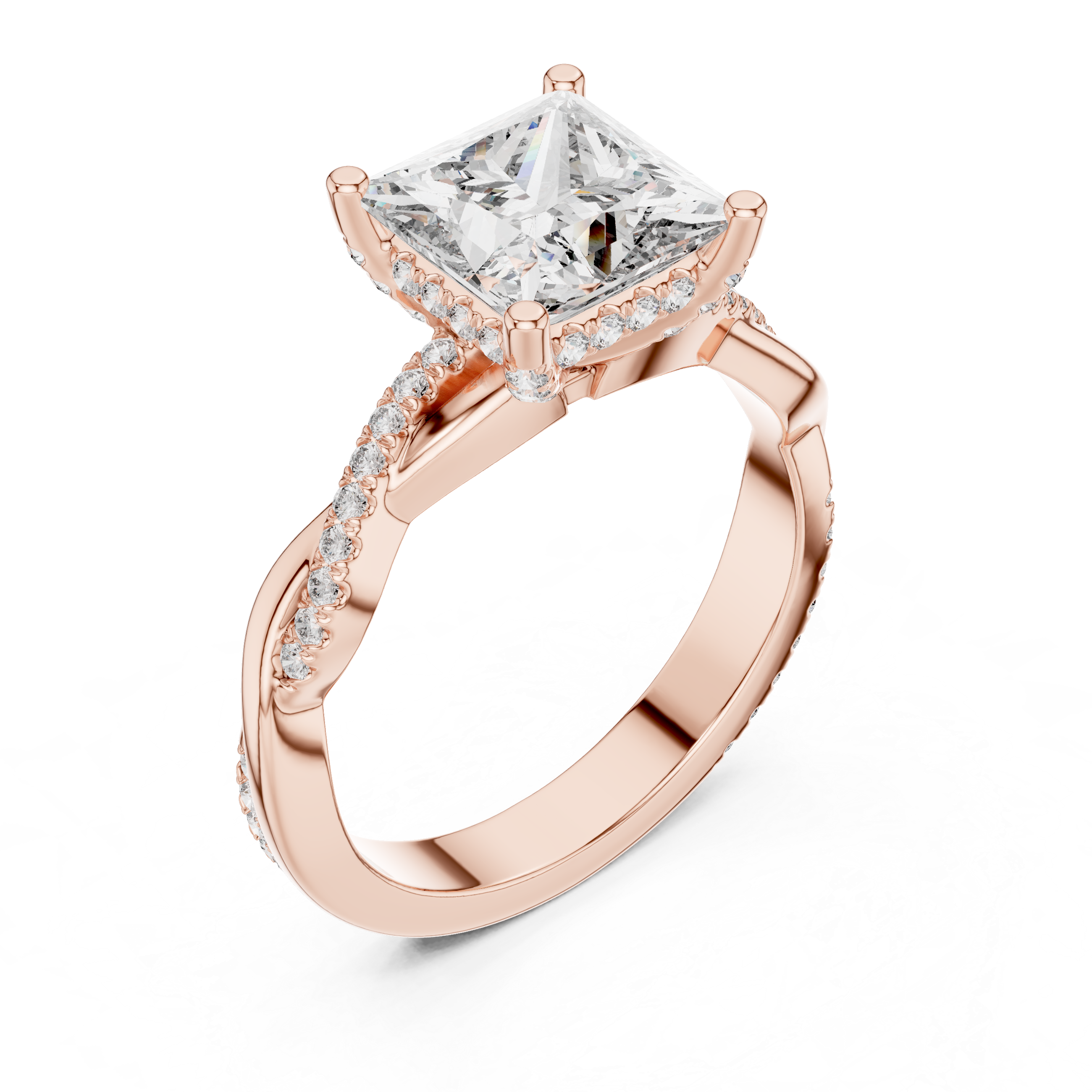 Princess Cut Twisted Pavé Diamond Engagement Ring