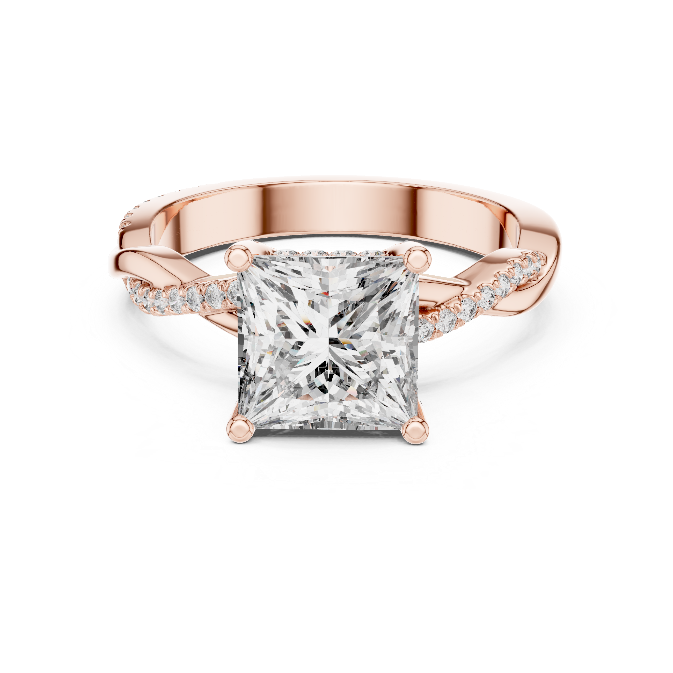 Princess Cut Twisted Pavé Diamond Engagement Ring