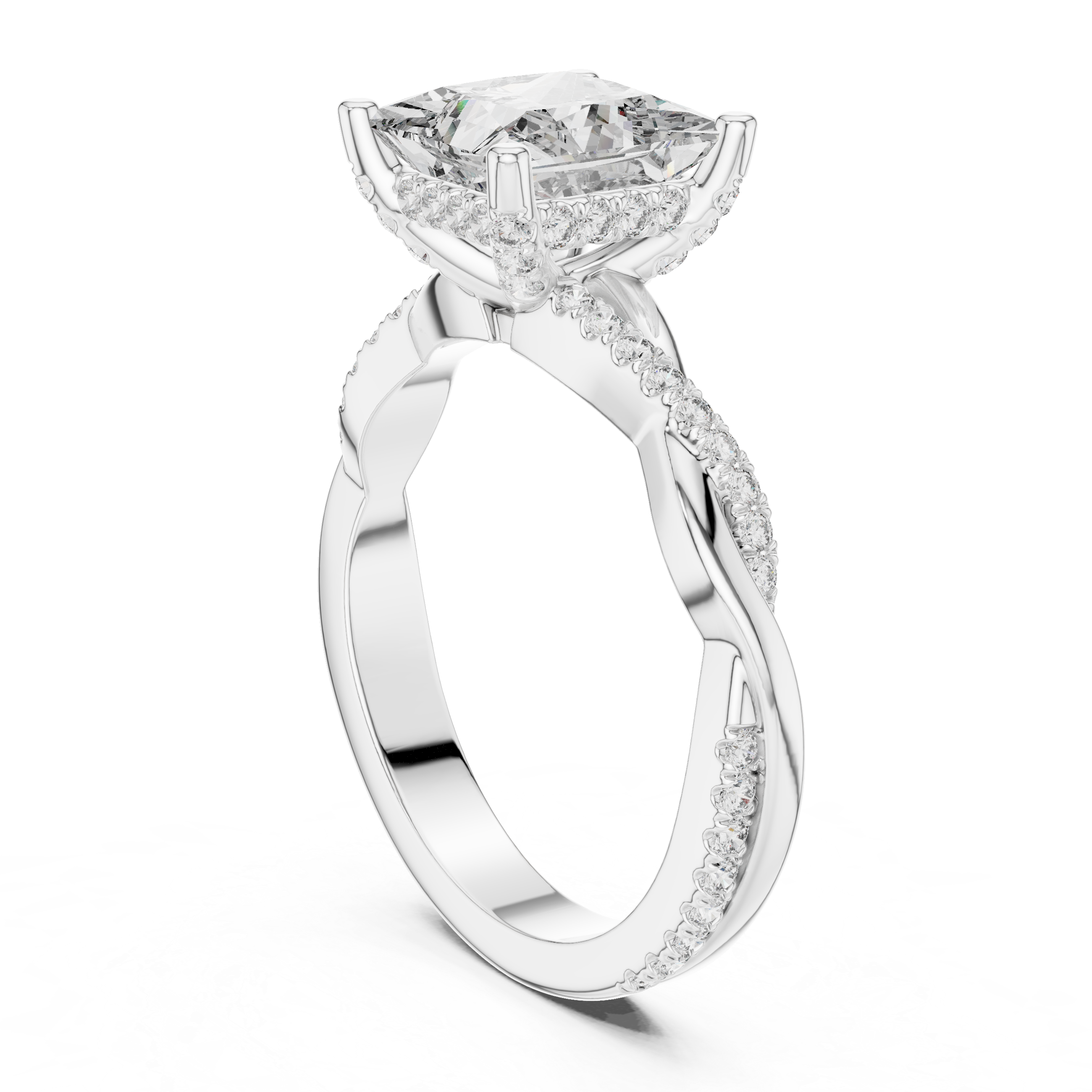 Princess Cut Twisted Pavé Diamond Engagement Ring