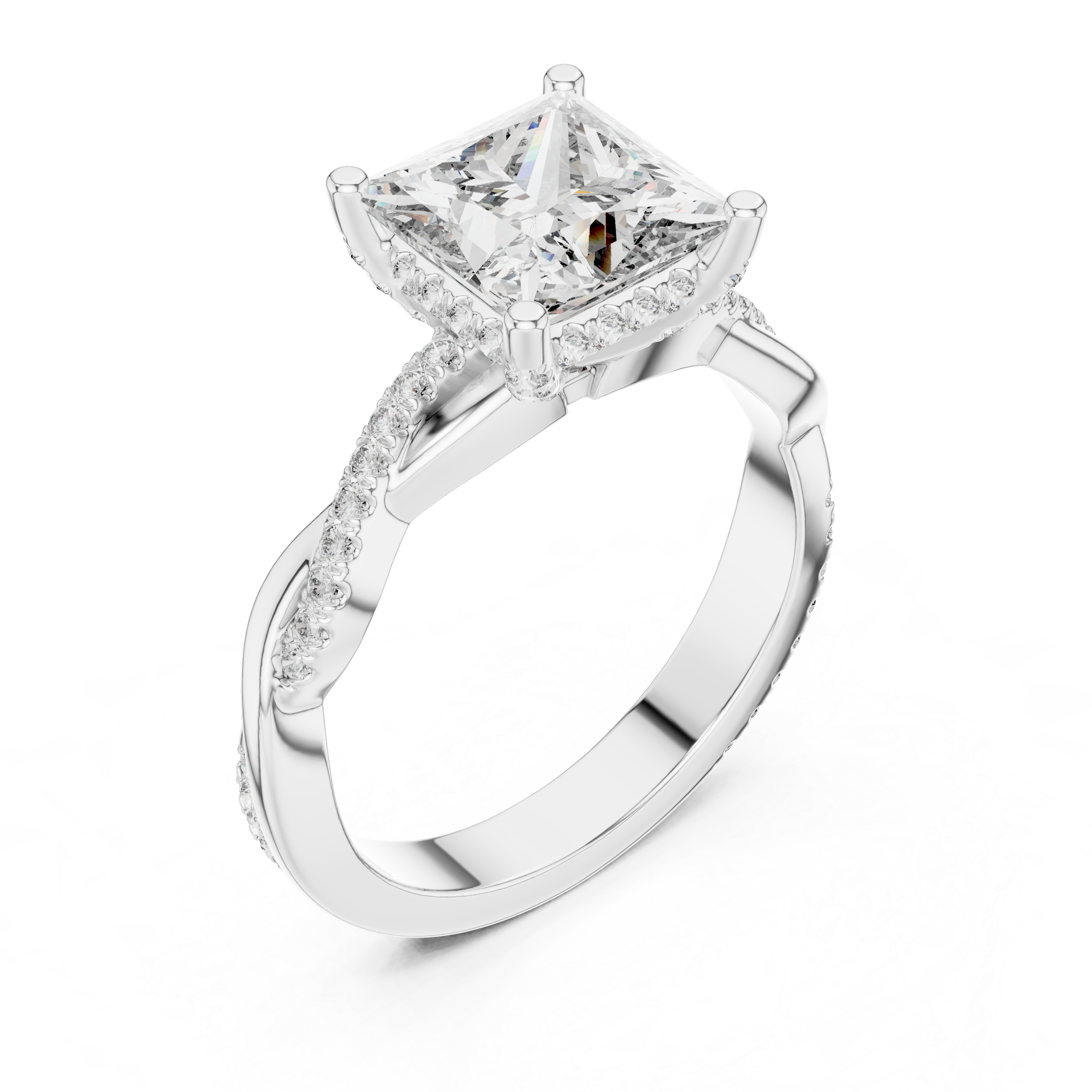 Princess Cut Twisted Pavé Diamond Engagement Ring