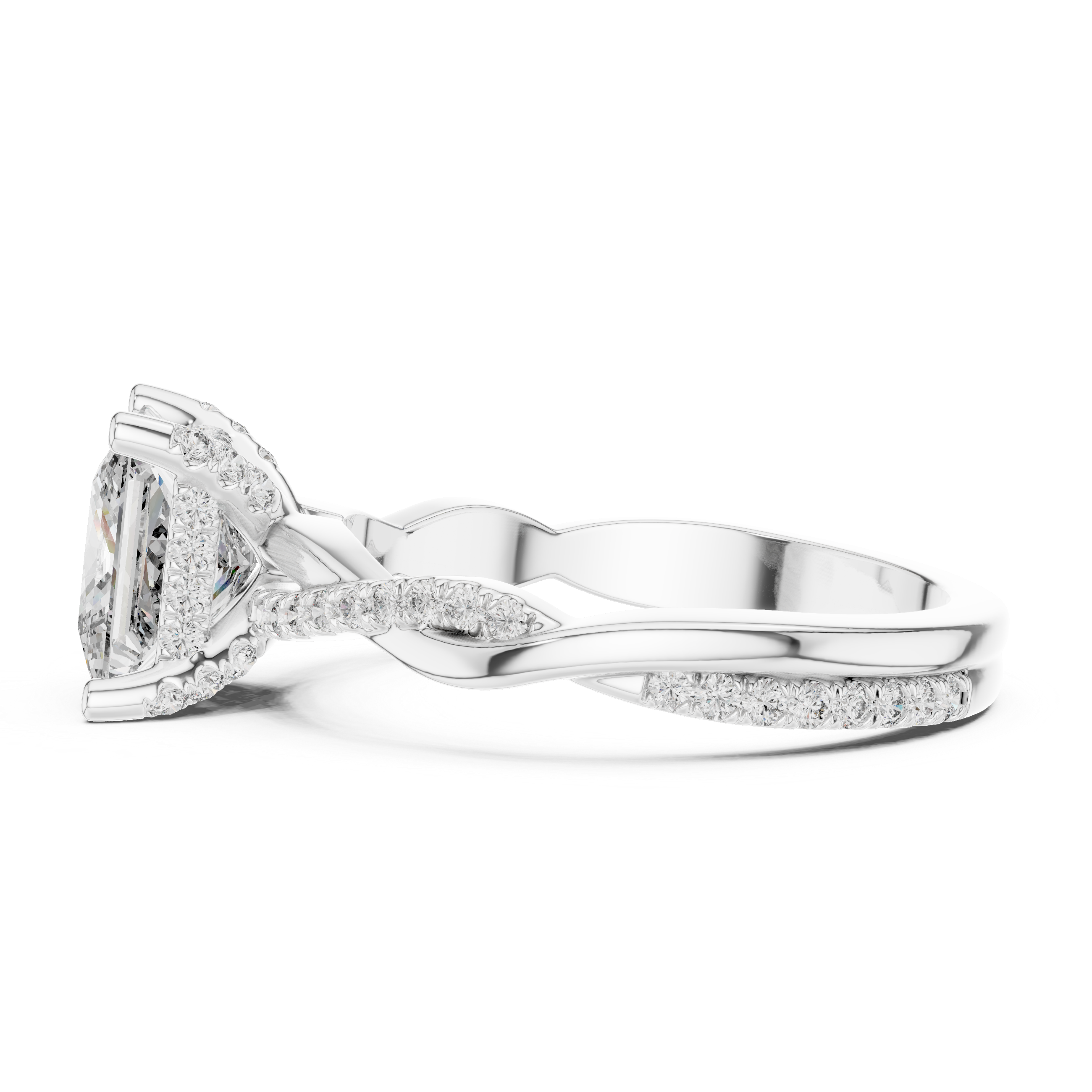 Princess Cut Twisted Pavé Diamond Engagement Ring