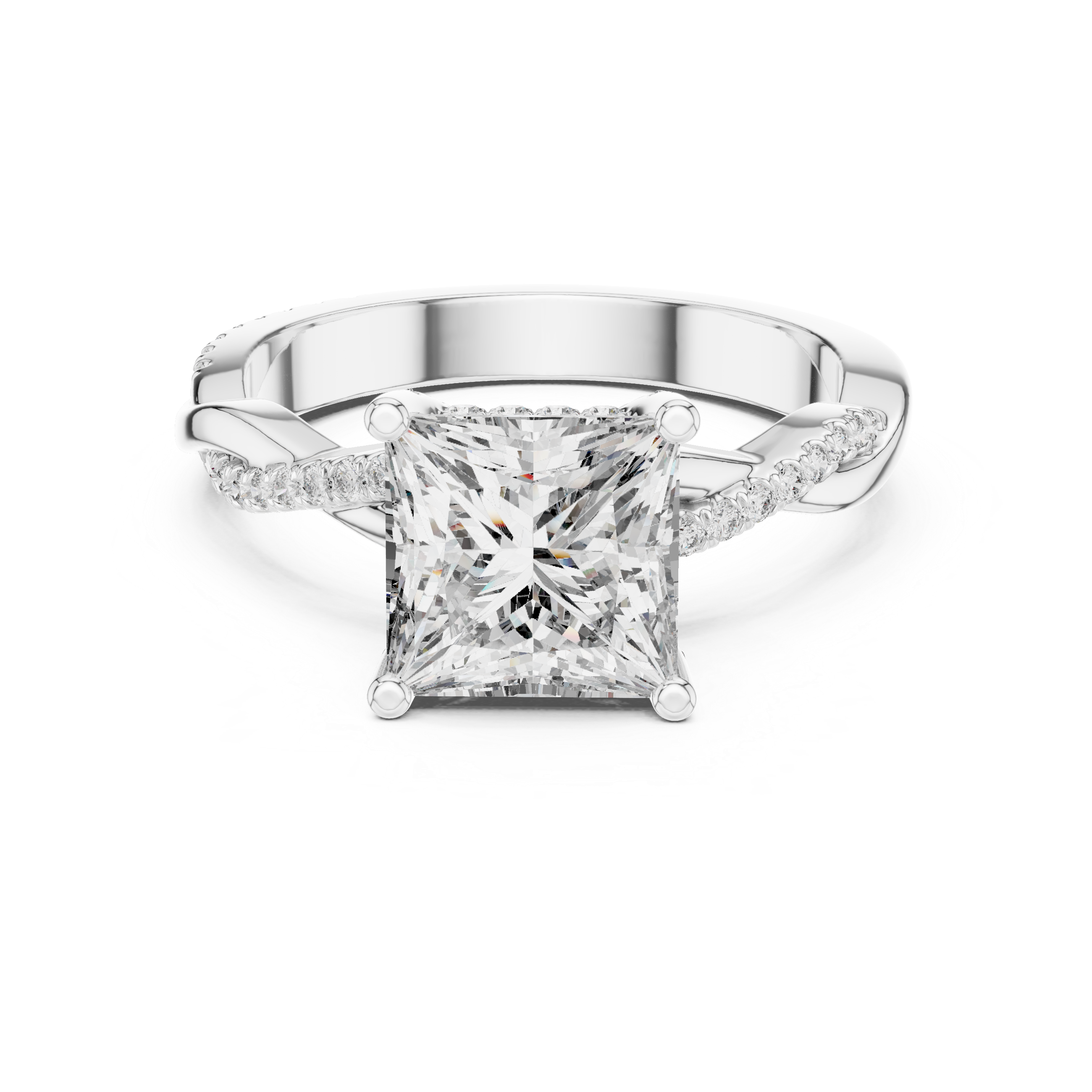 Princess Cut Twisted Pavé Diamond Engagement Ring