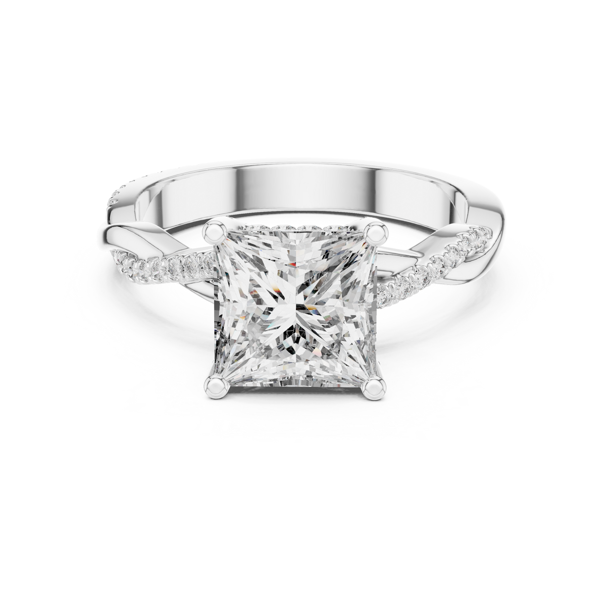 Princess Cut Twisted Pavé Diamond Engagement Ring