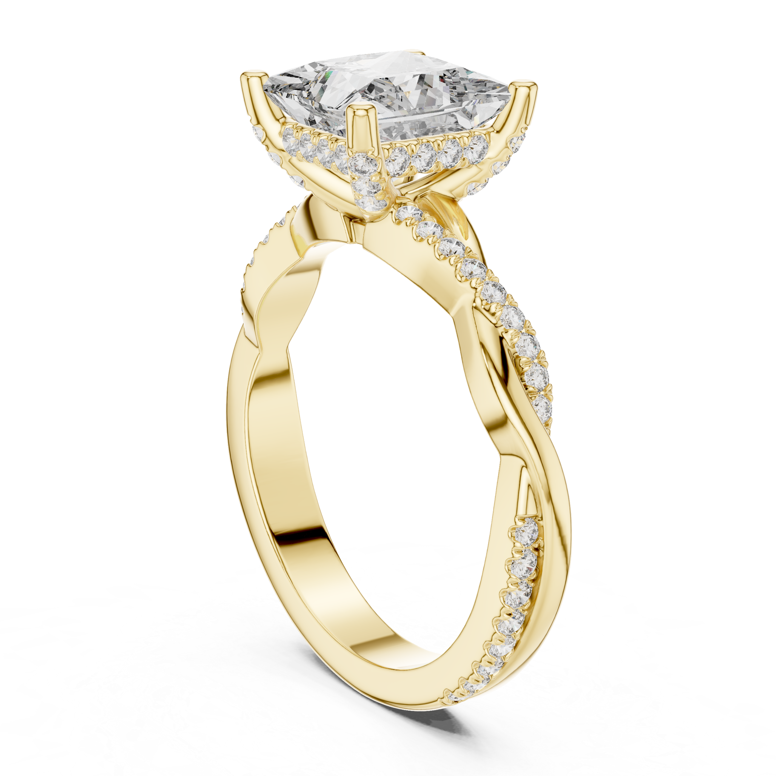 Princess Cut Twisted Pavé Diamond Engagement Ring