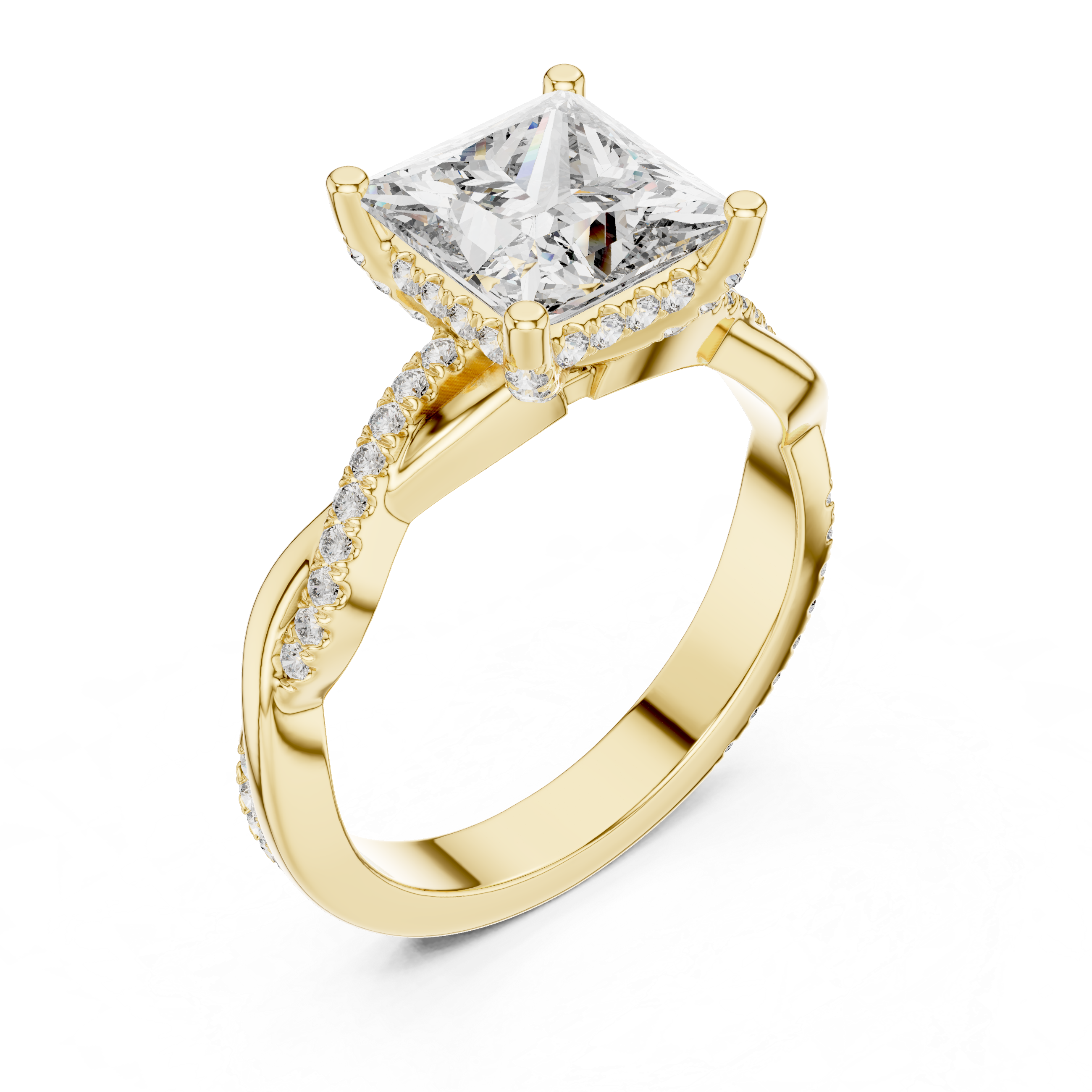 Princess Cut Twisted Pavé Diamond Engagement Ring