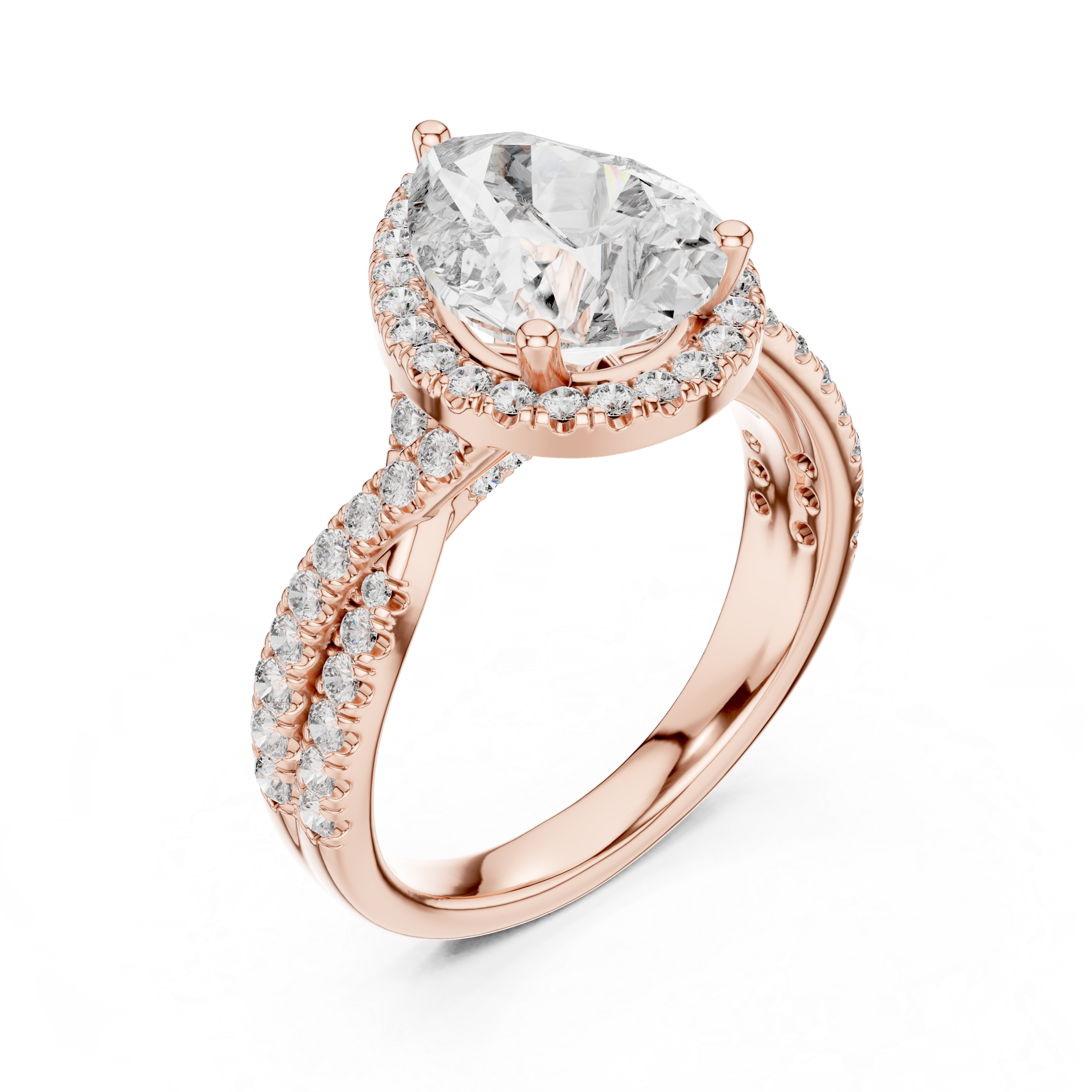 Pear Cut Hidden Halo Diamond Engagement Ring