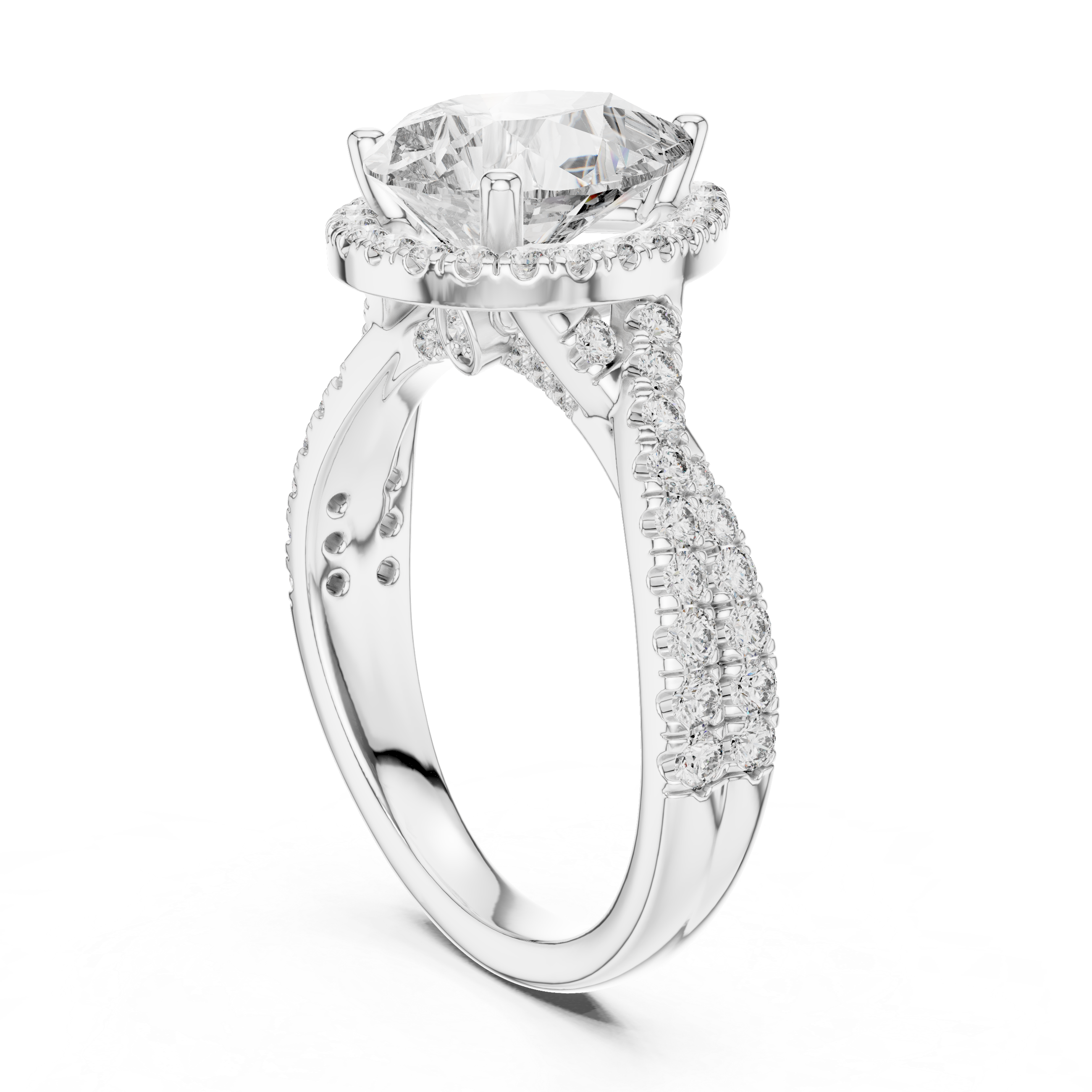 Pear Cut Hidden Halo Diamond Engagement Ring