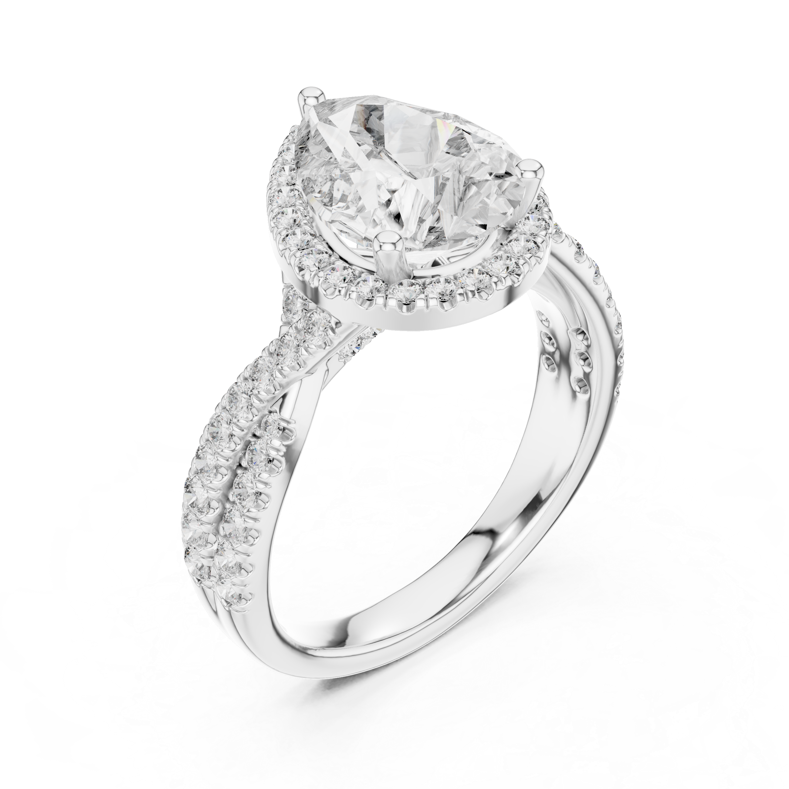 Pear Cut Hidden Halo Diamond Engagement Ring