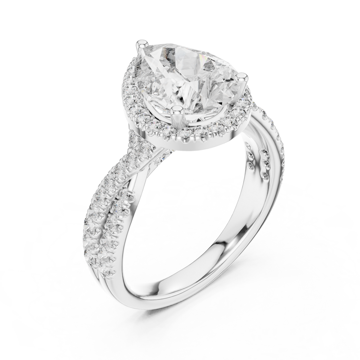 Pear Cut Hidden Halo Diamond Engagement Ring