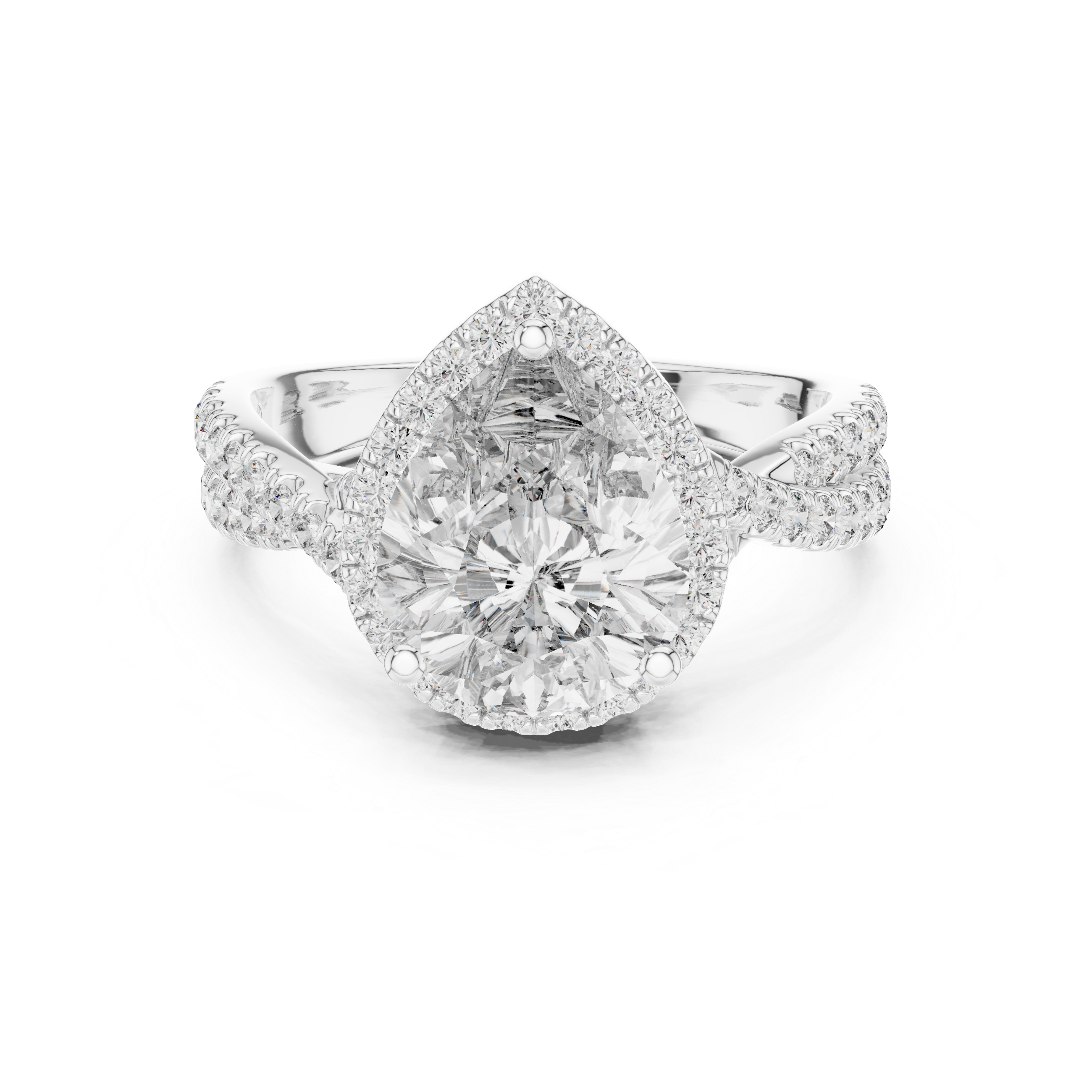 Pear Cut Hidden Halo Diamond Engagement Ring
