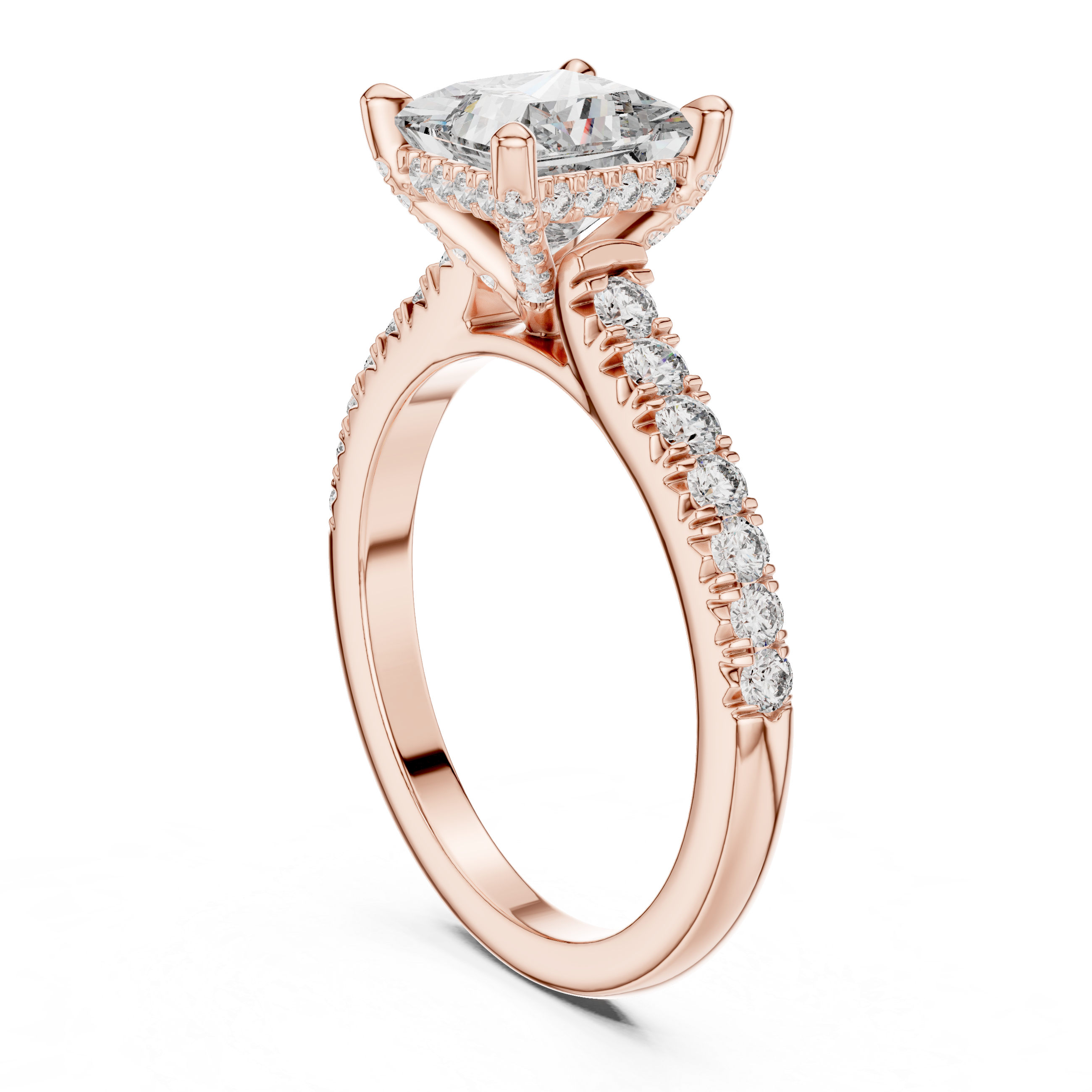 Orlunara Princess Cut Hidden Halo Diamond Engagement Ring