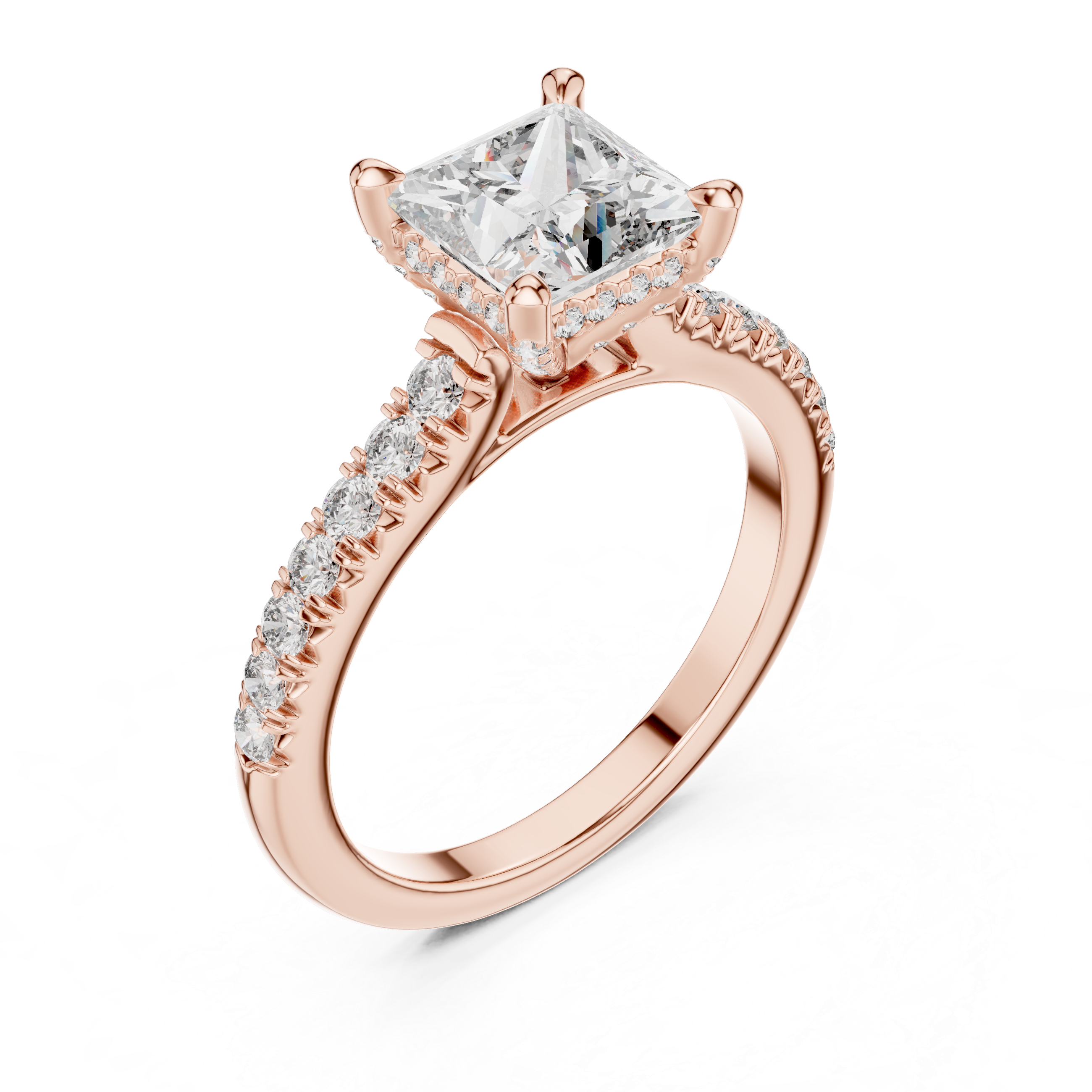 Orlunara Princess Cut Hidden Halo Diamond Engagement Ring
