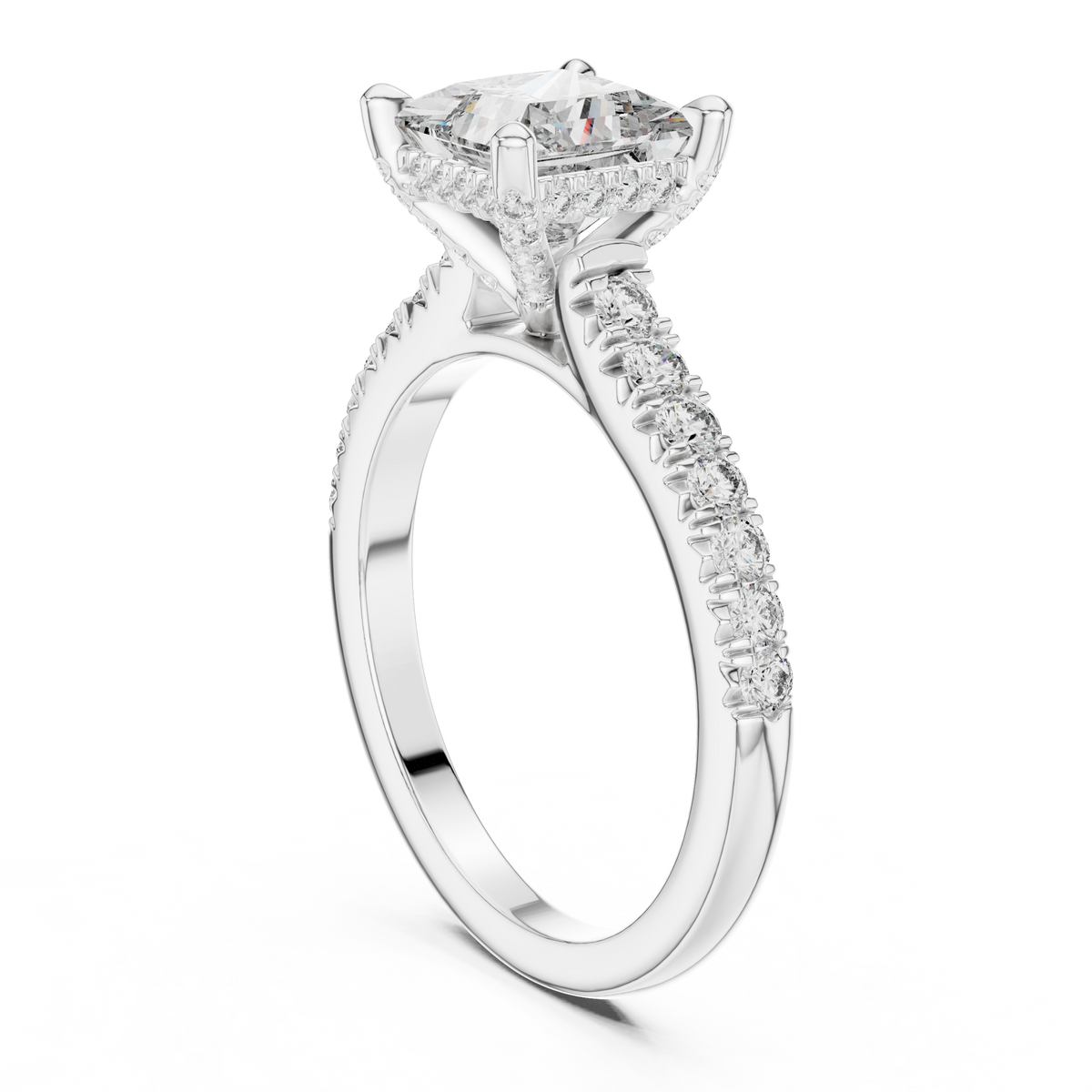 Orlunara Princess Cut Hidden Halo Diamond Engagement Ring