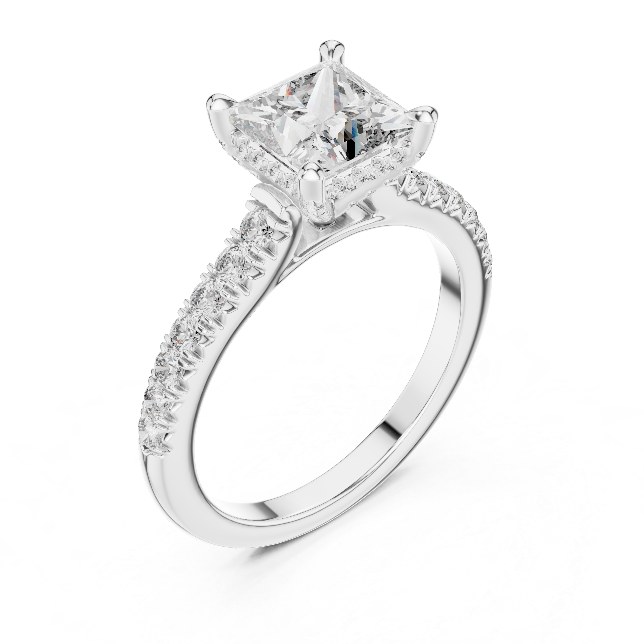 Orlunara Princess Cut Hidden Halo Diamond Engagement Ring