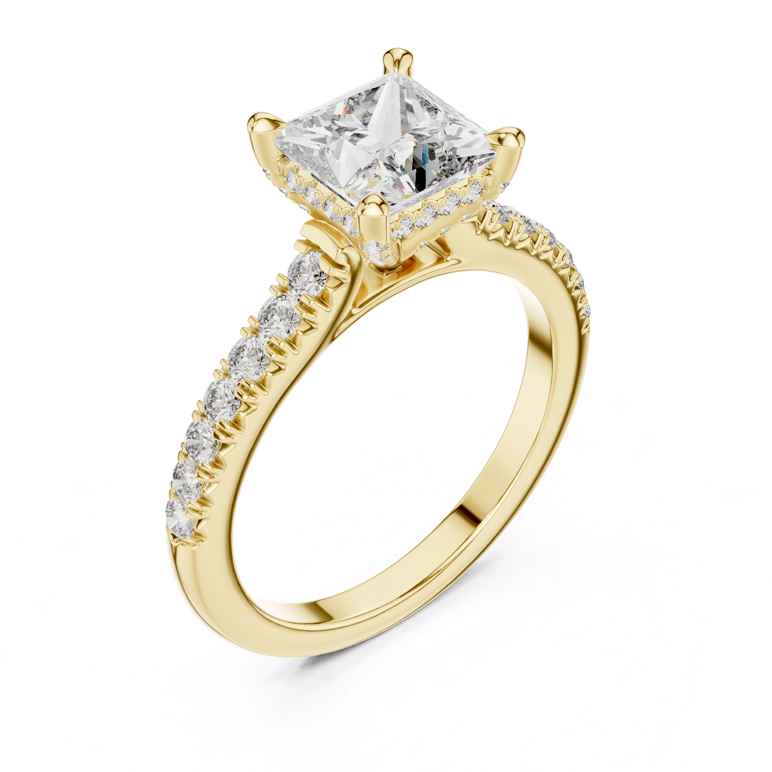 Orlunara Princess Cut Hidden Halo Diamond Engagement Ring