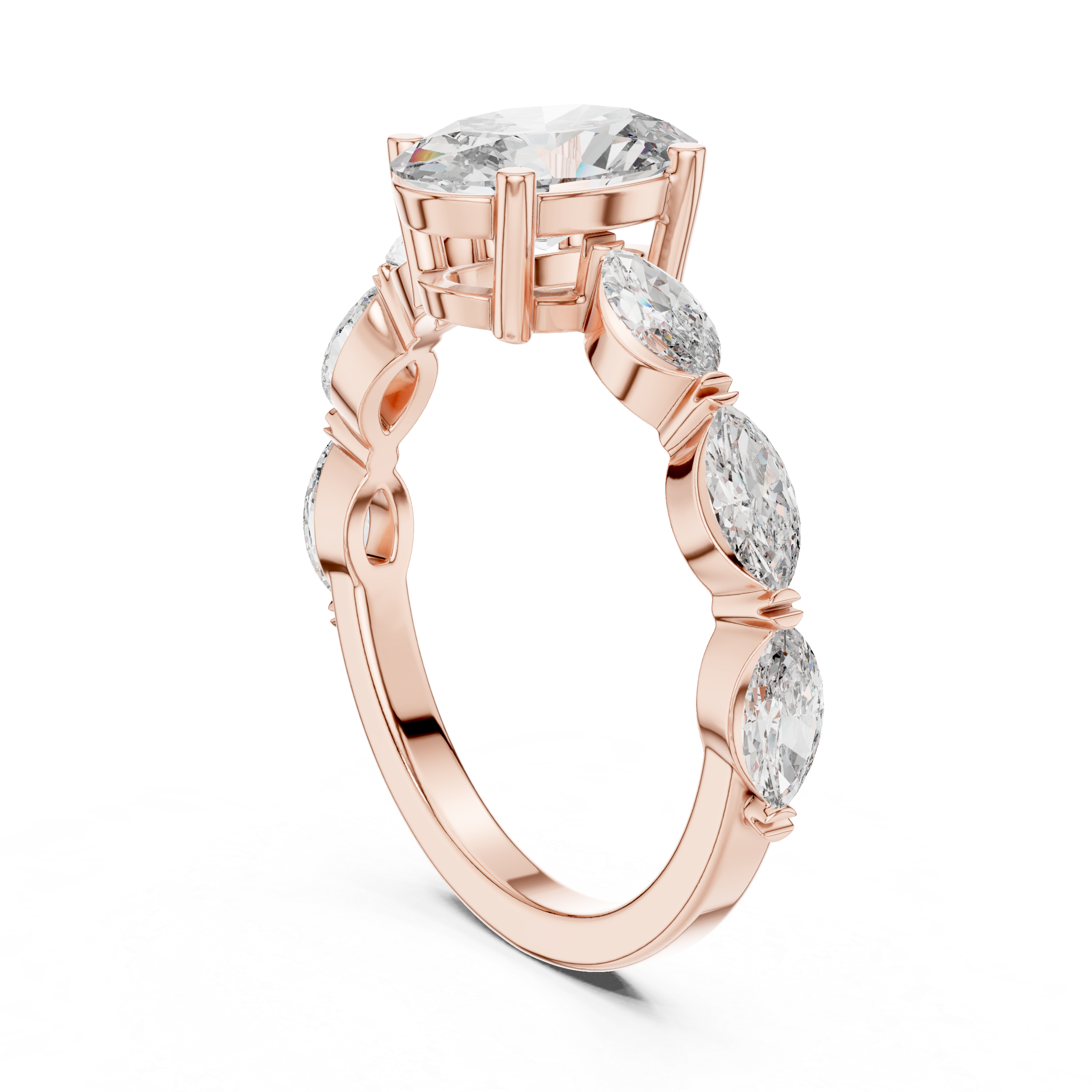 Oval Cut Diamond Ring with Marquise Side Stones