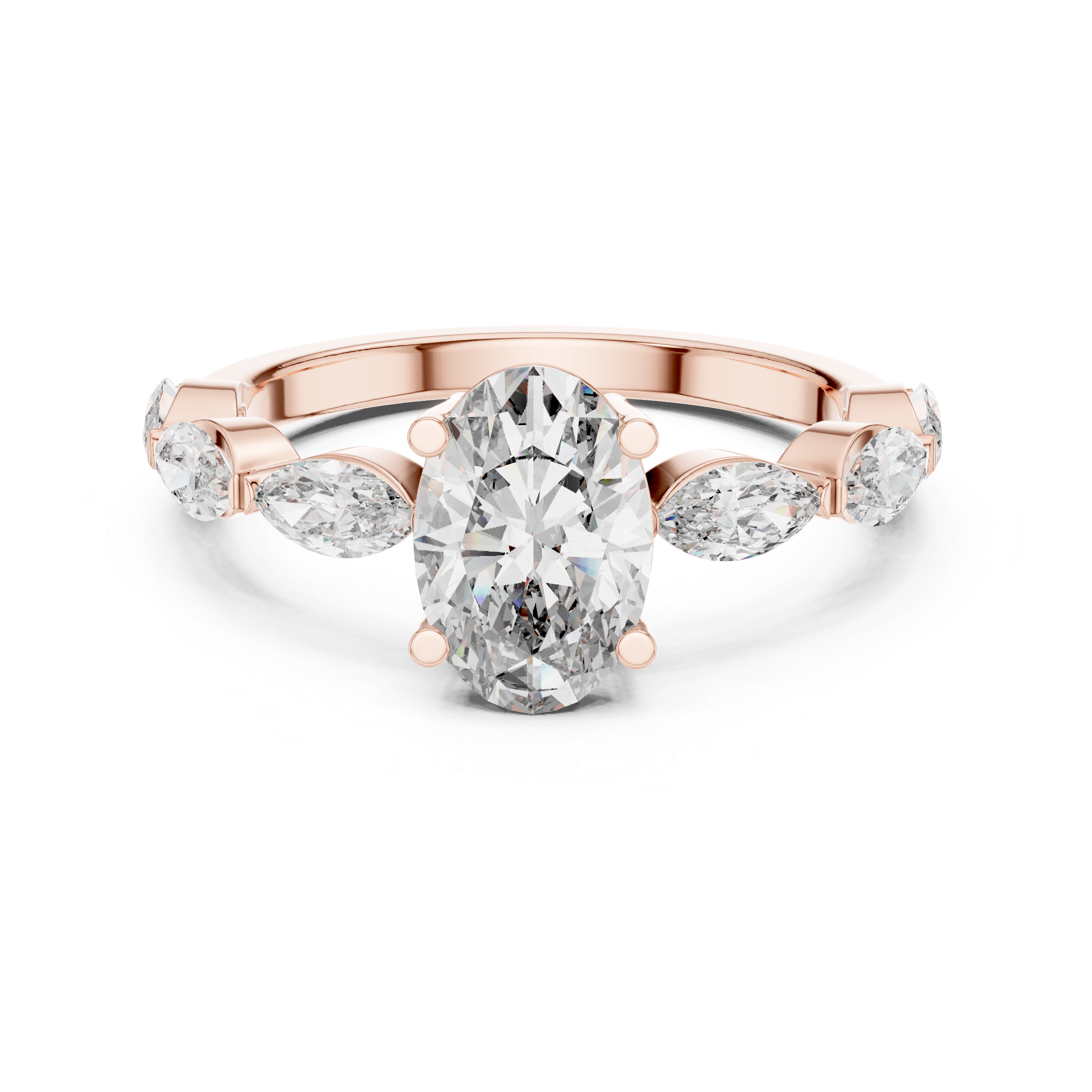 Oval Cut Diamond Ring with Marquise Side Stones