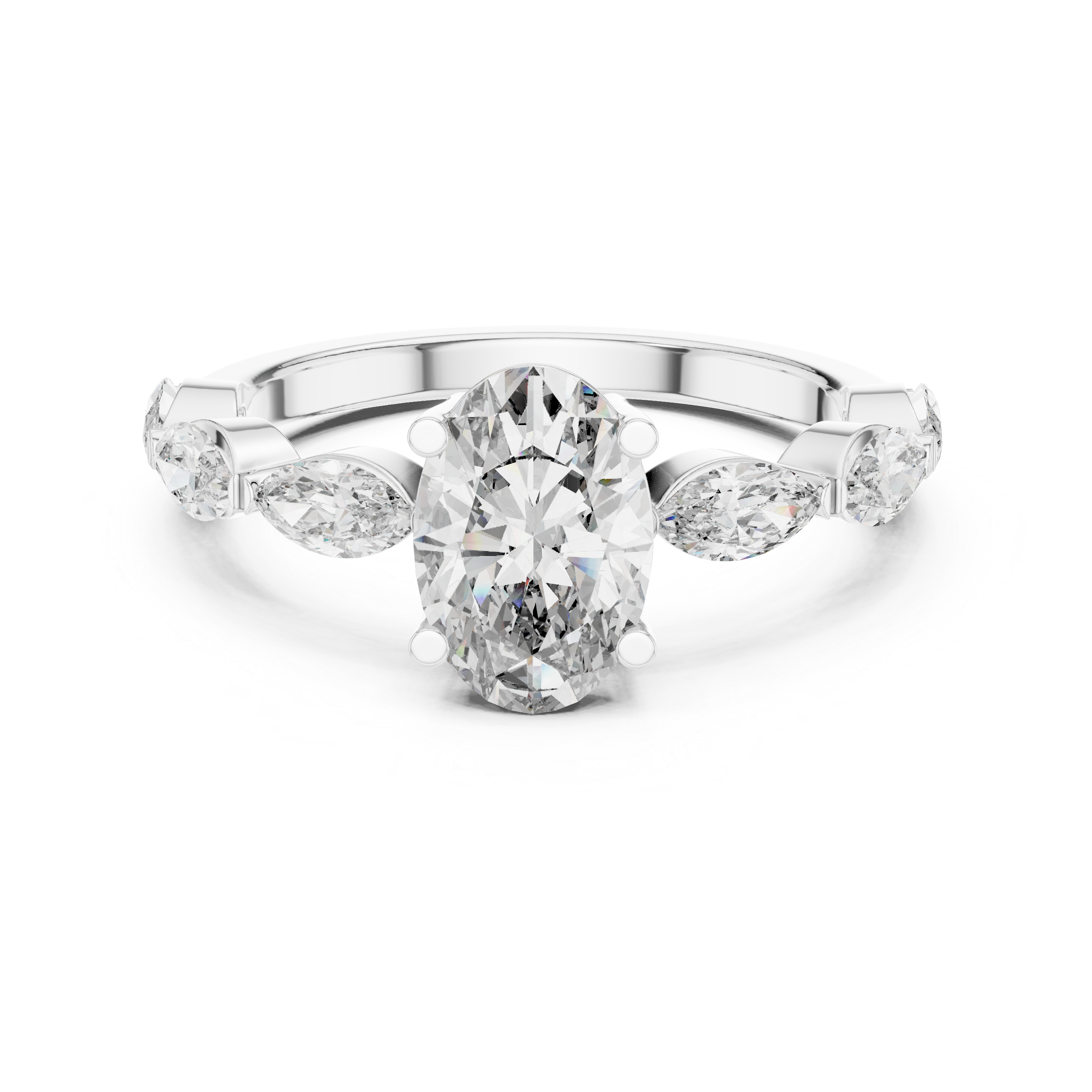 Oval Cut Diamond Ring with Marquise Side Stones