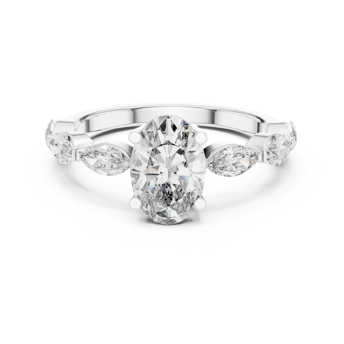 Oval Cut Diamond Ring with Marquise Side Stones