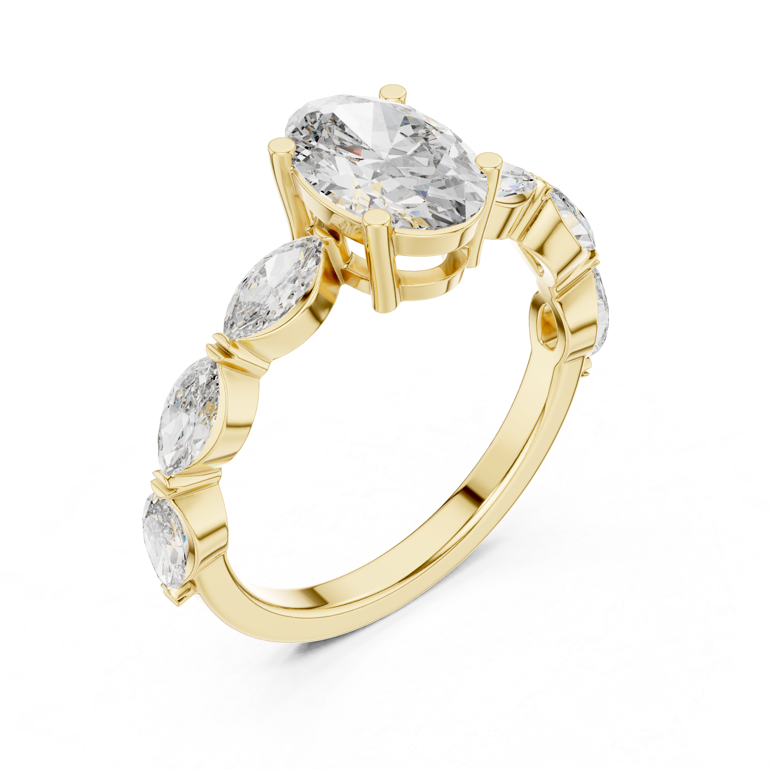 Oval Cut Diamond Ring with Marquise Side Stones