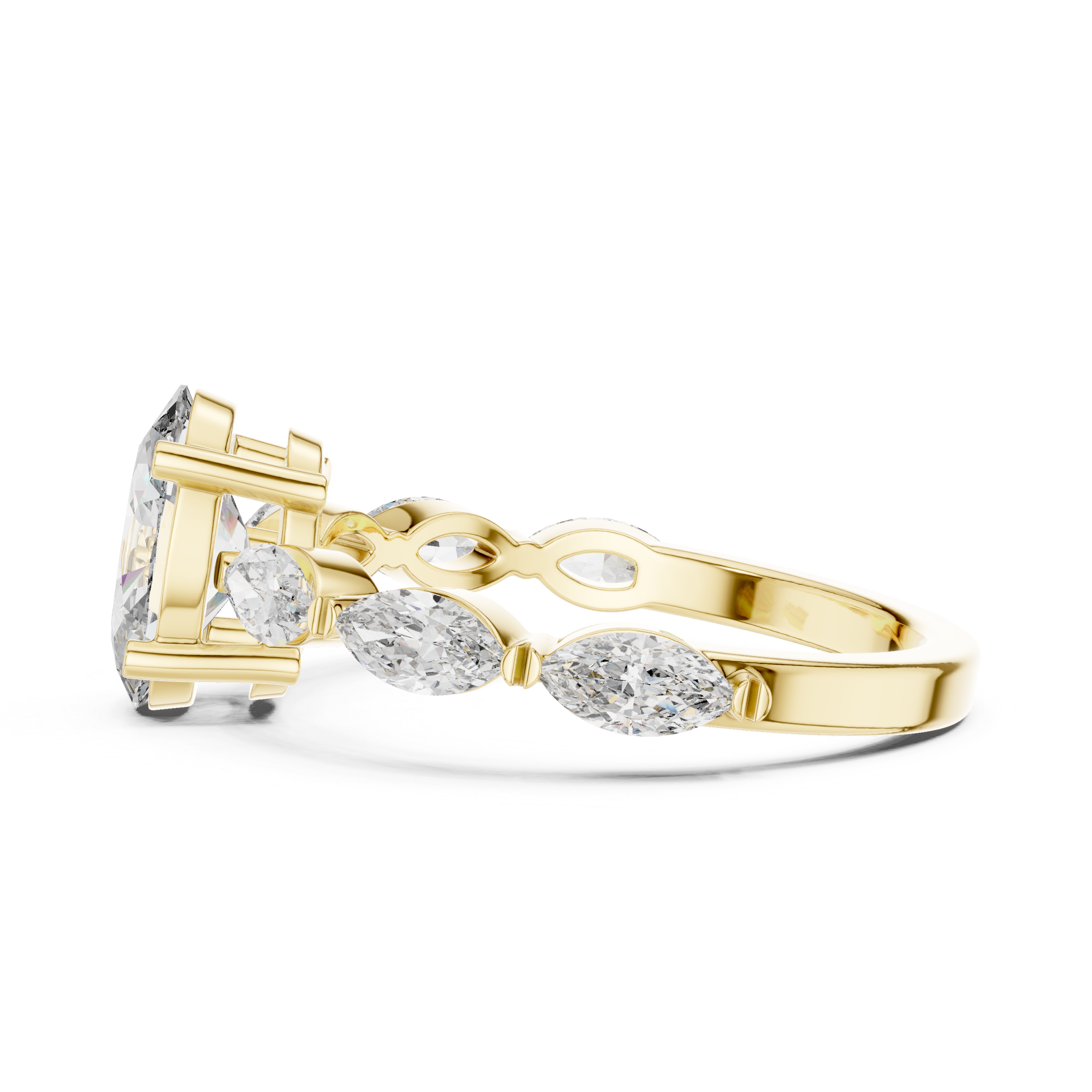Oval Cut Diamond Ring with Marquise Side Stones