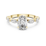 Oval Cut Diamond Ring with Marquise Side Stones