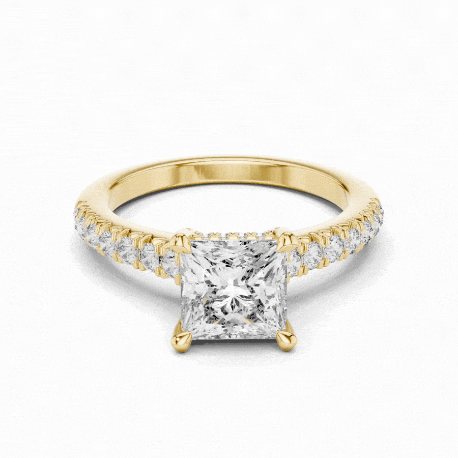 Orlunara Princess Cut Hidden Halo Diamond Engagement Ring