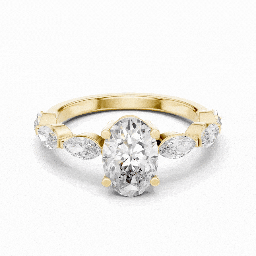 Oval Cut Diamond Ring with Marquise Side Stones