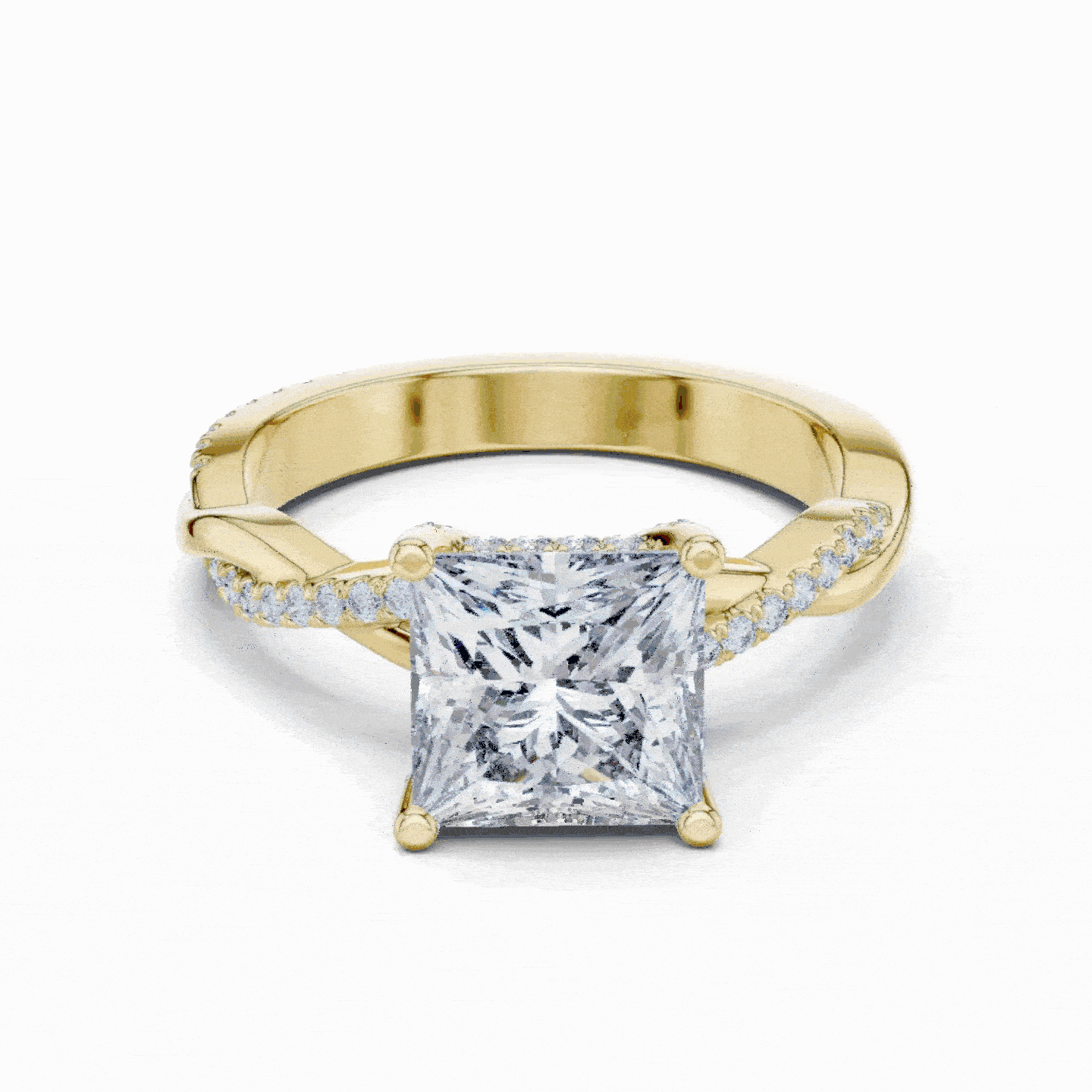 Princess Cut Twisted Pavé Diamond Engagement Ring